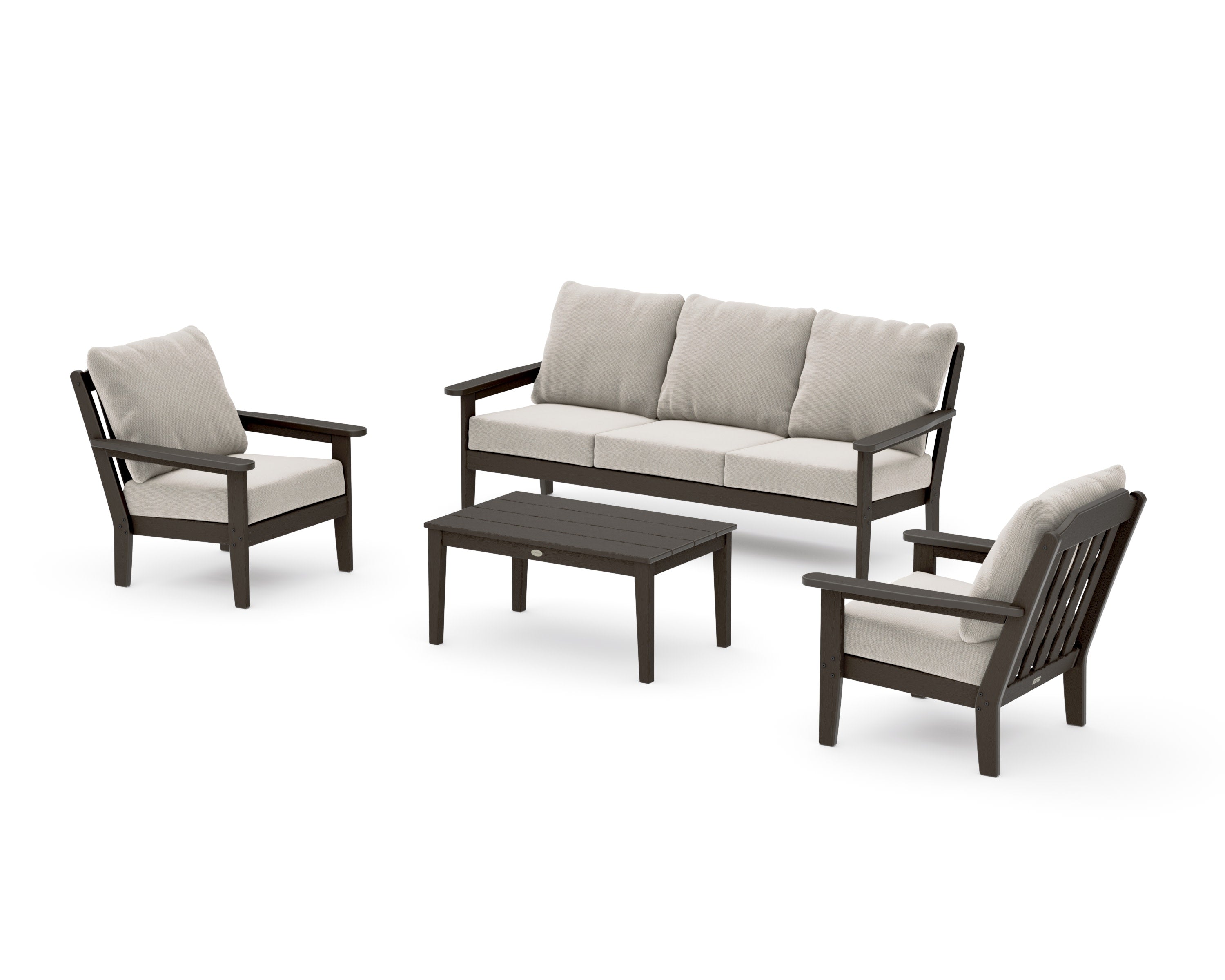 Cottage 4-Piece Deep Seating Set with Sofa in Vintage Coffee / Dune Burlap