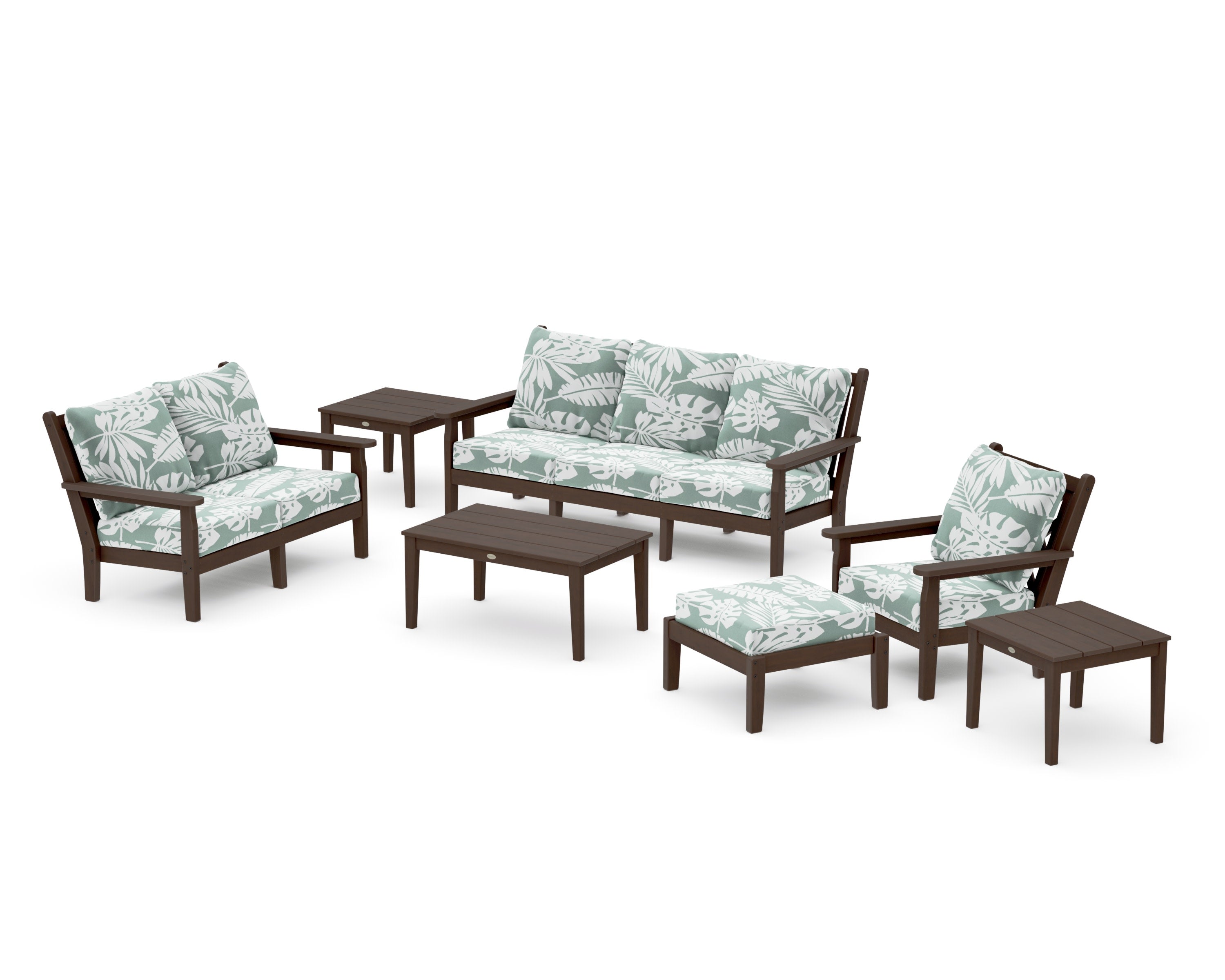 Chippendale 7-Piece Deep Seating Set in Kona / Leaf Glacier Spa