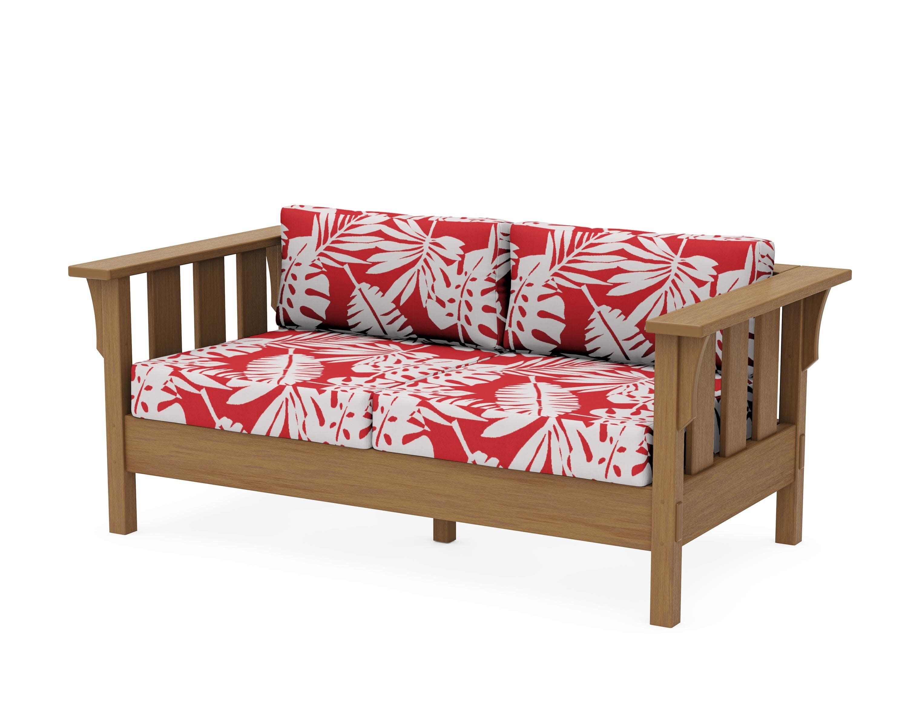 Acadia Deep Seating Loveseat in Natural / Leaf Crimson