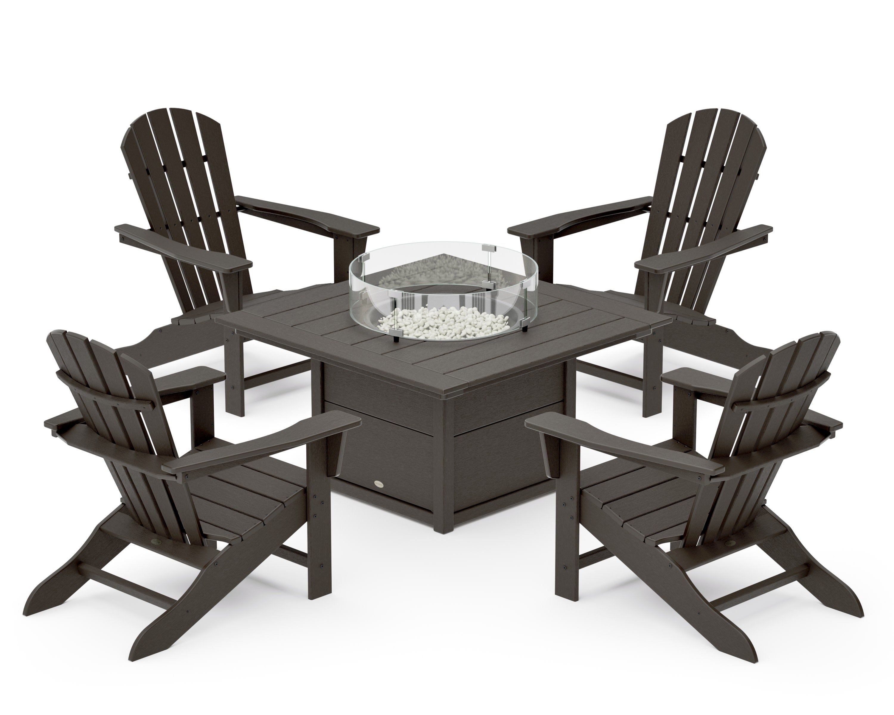 Palm Coast 5-Piece Adirondack Chair Conversation Set with Fire Pit Table in Vintage Coffee