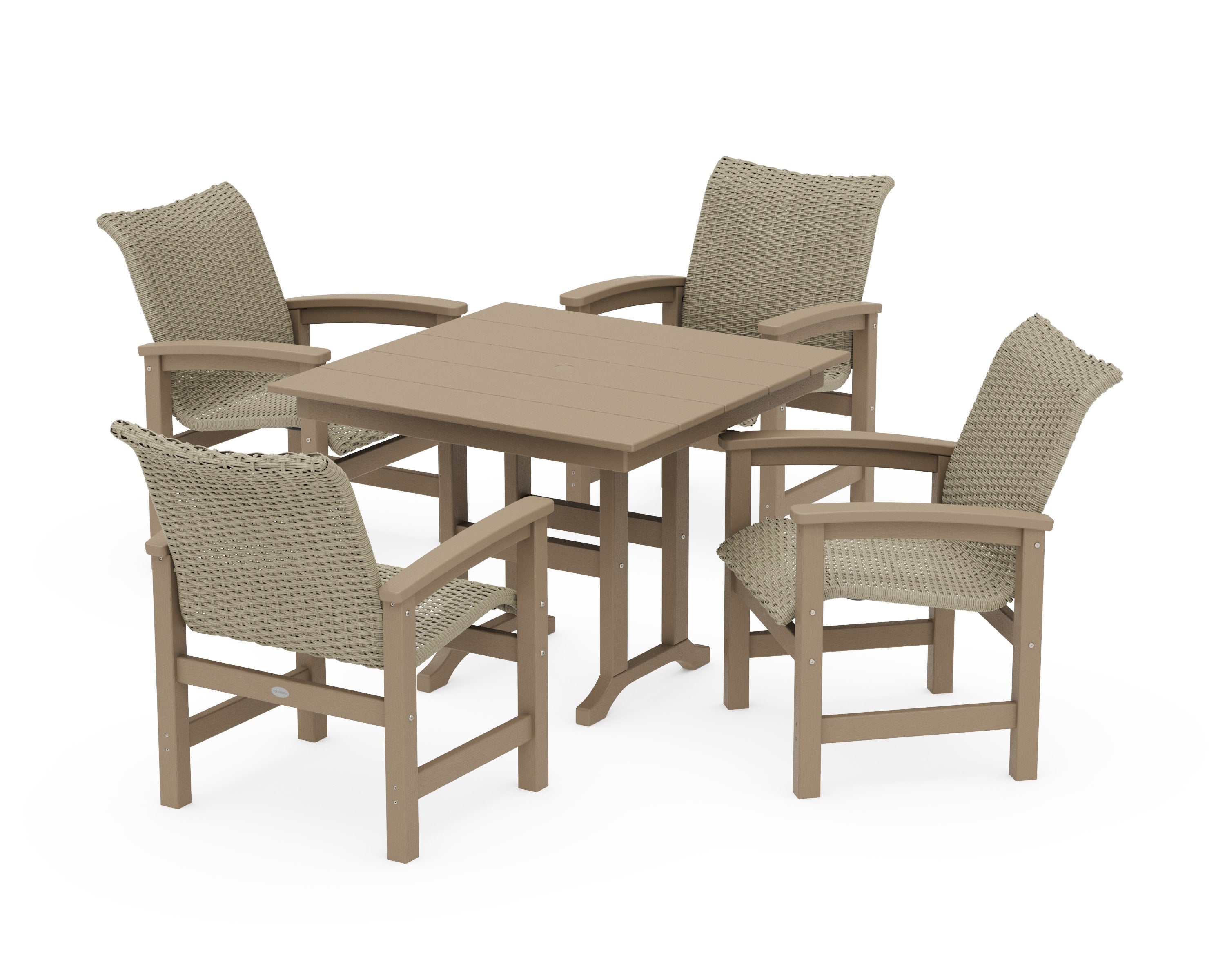 Coastal Woven 5-Piece Farmhouse Dining Set in Vintage Sahara / Dune Grass