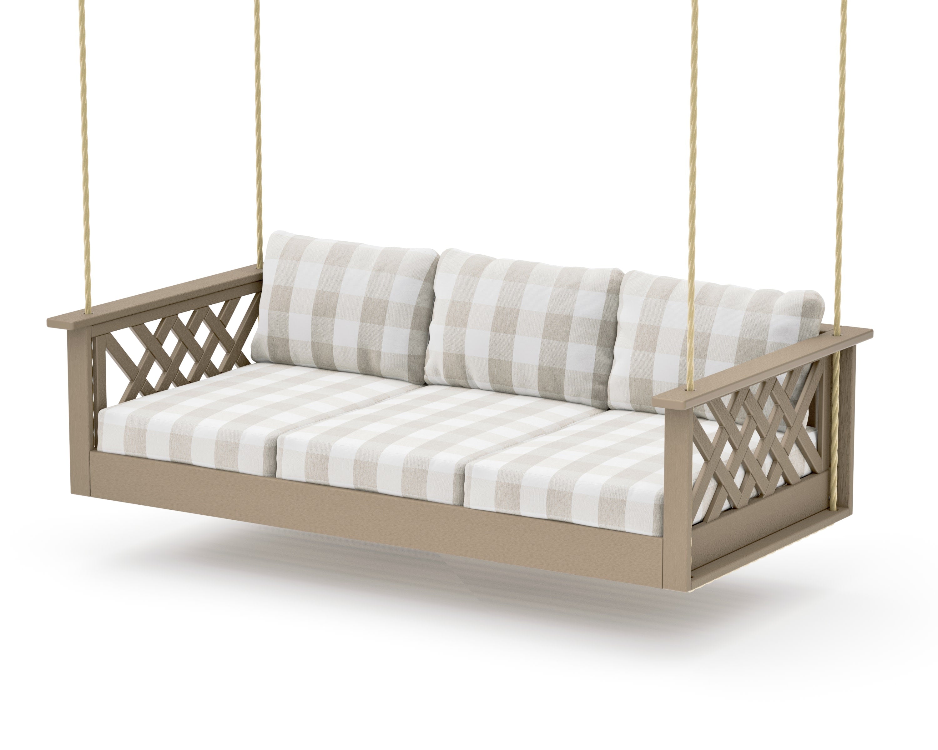 Wovendale Daybed Swing in Vintage Sahara / Buffalo Plaid Dune Burlap