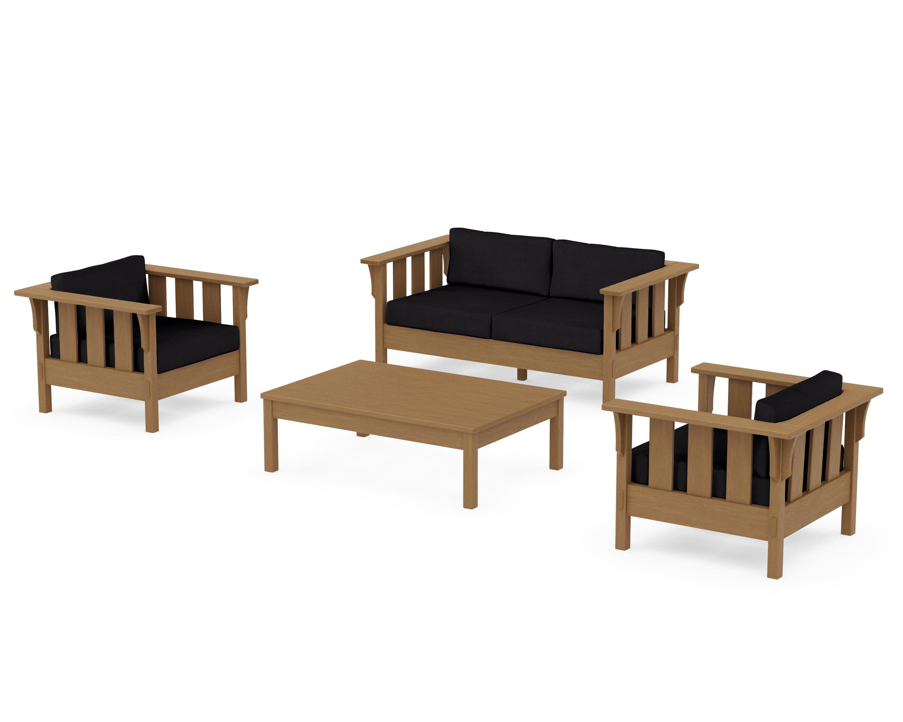 Acadia 4-Piece Deep Seating Set with Loveseat in Natural / Midnight Linen