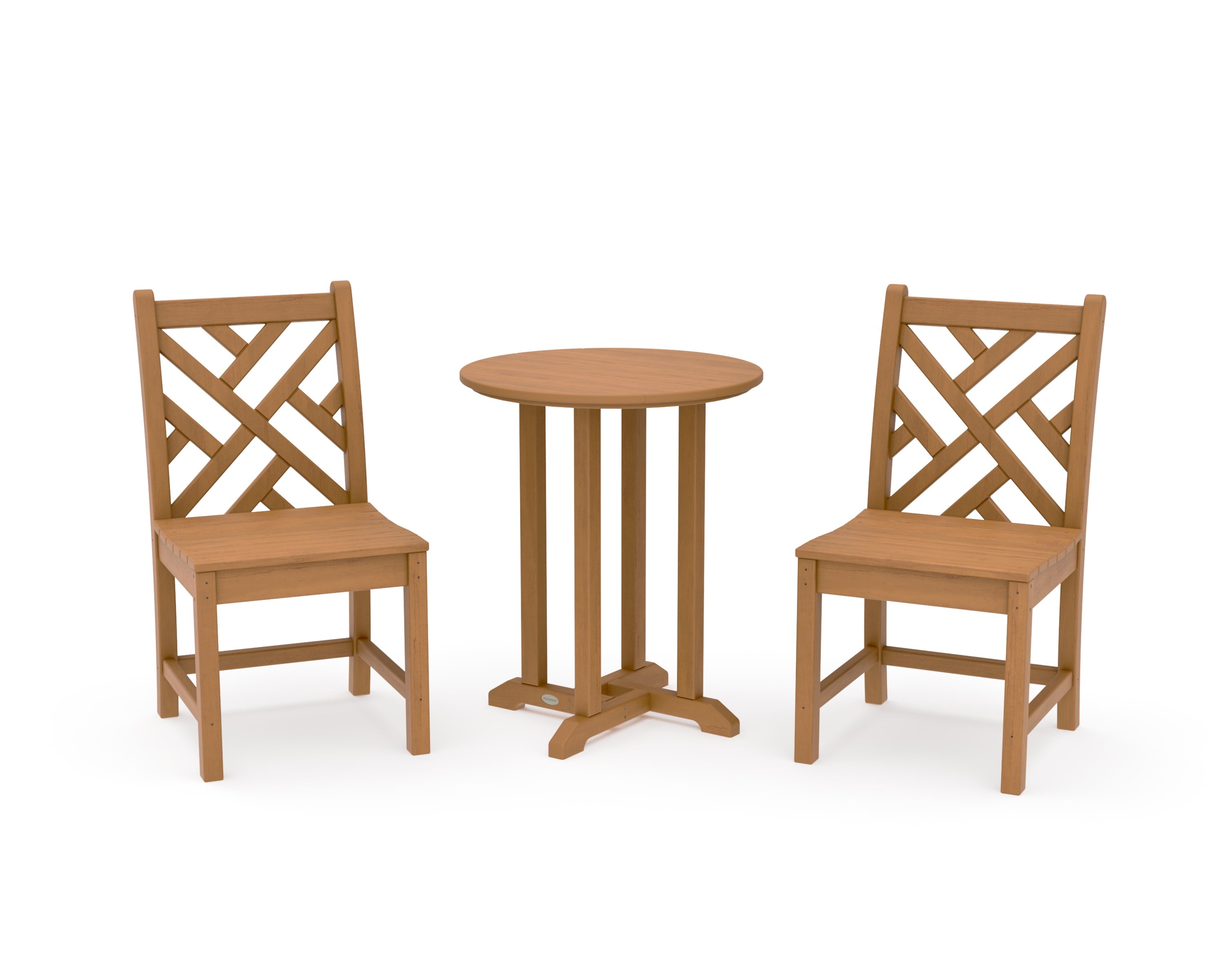Chippendale Side Chair 3-Piece Round Bistro Dining Set in Natural