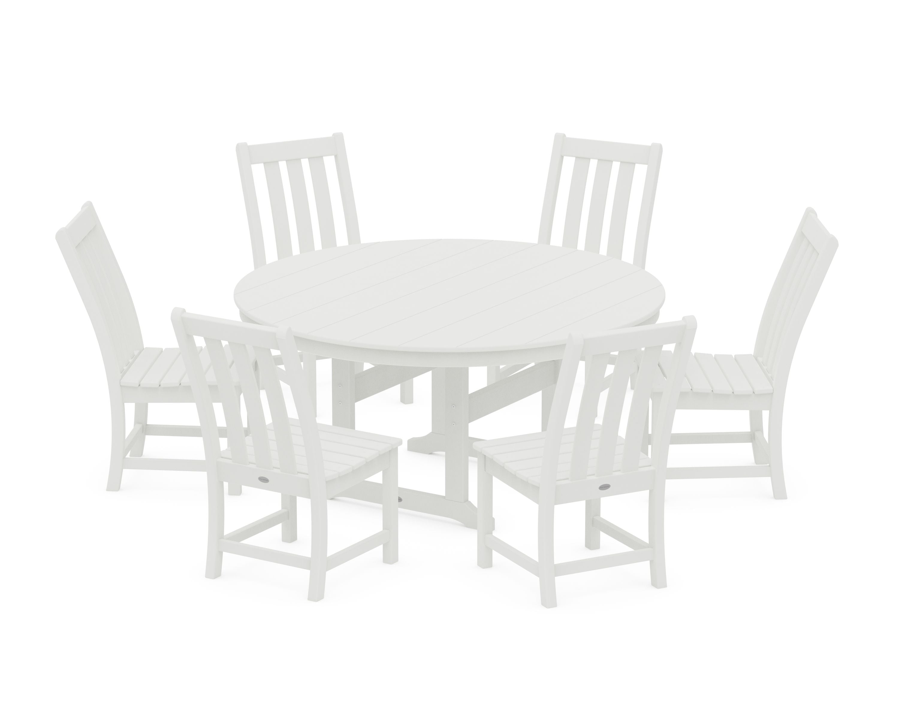 Vineyard 7-Piece Side Chair Round Farmhouse Dining Set in Vintage White