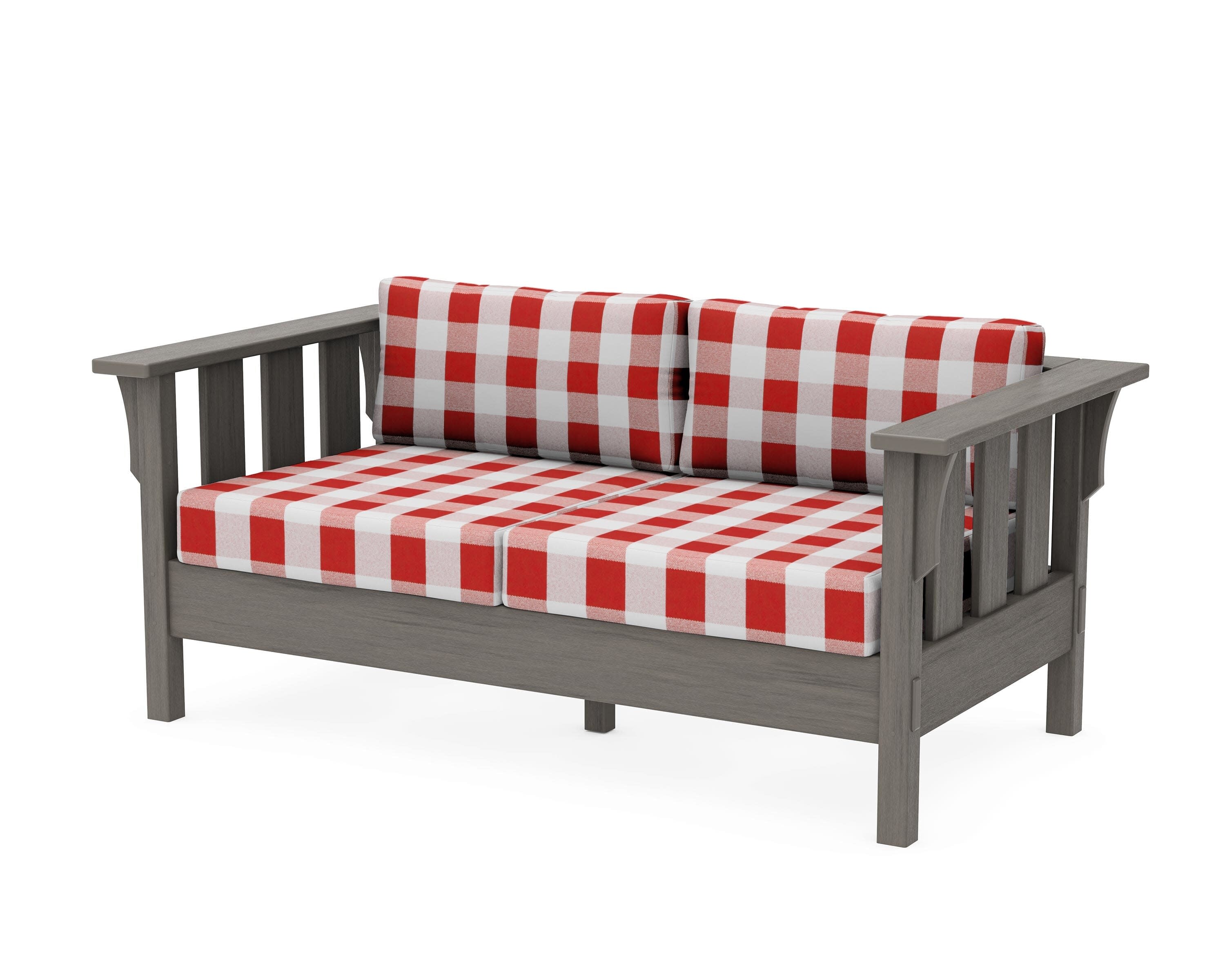Acadia Deep Seating Loveseat in Driftwood / Buffalo Plaid Crimson