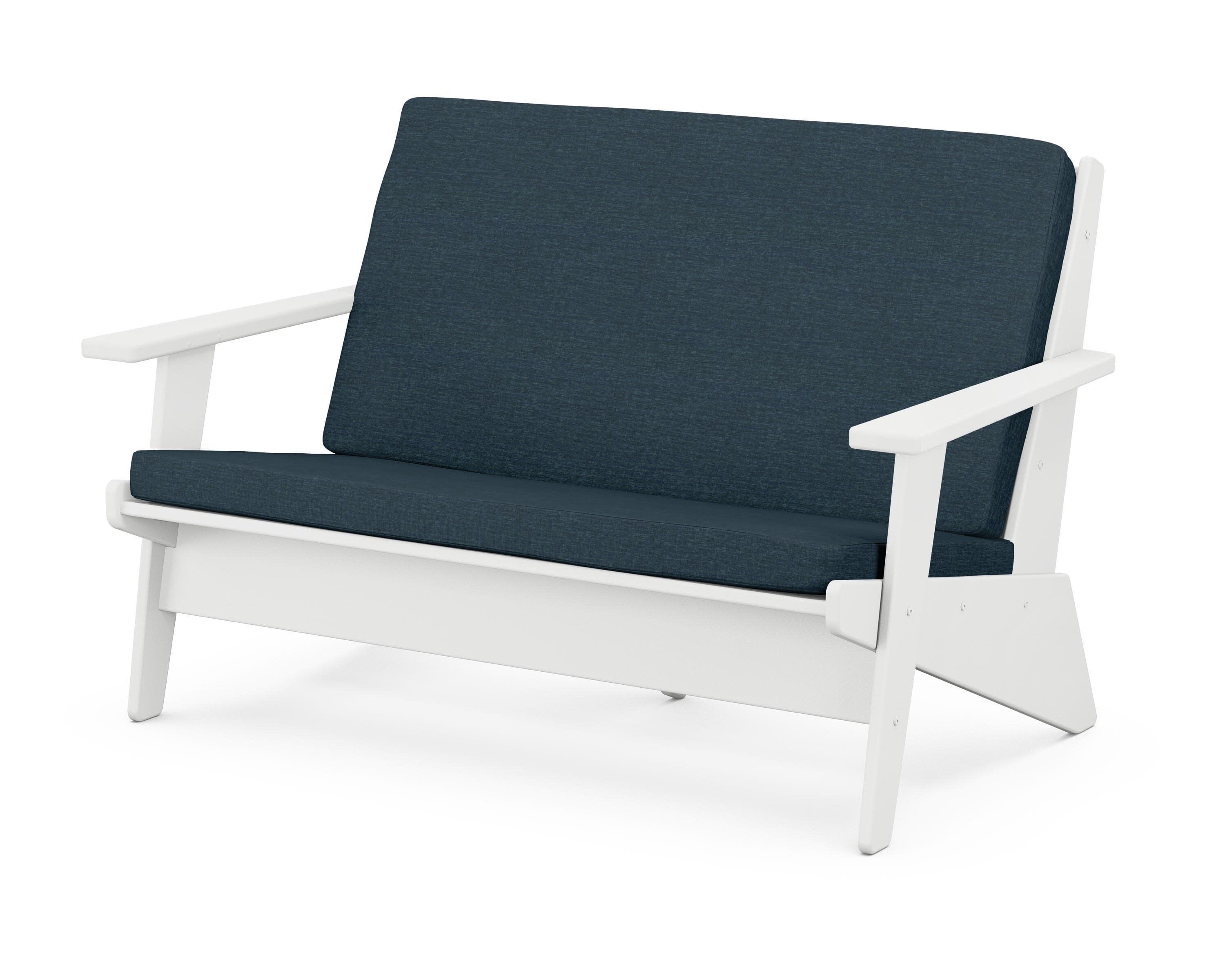 Riviera Modern Lounge Loveseat in White / Platform Indigo