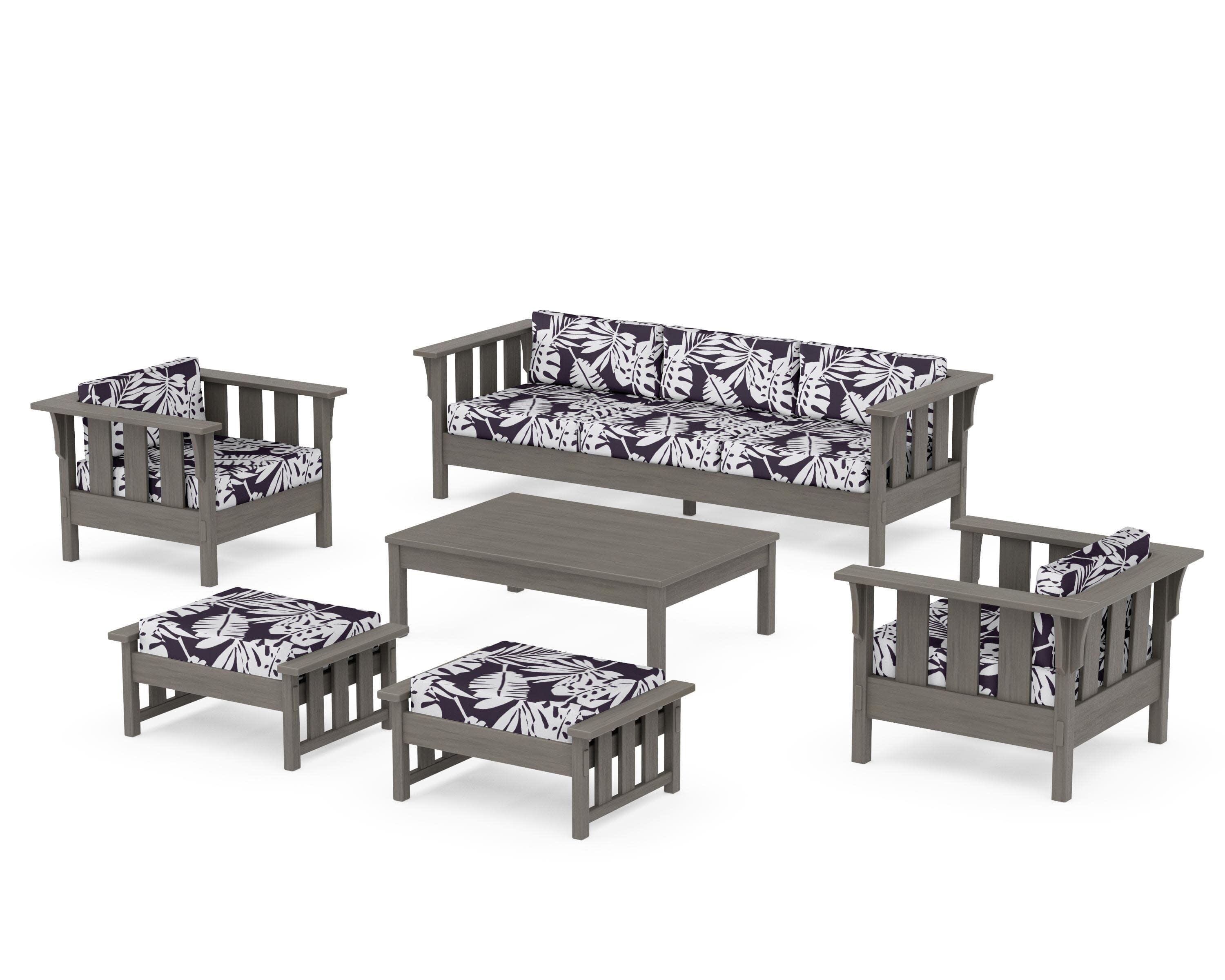 Acadia 6-Piece Lounge Sofa Set in Driftwood / Leaf Navy