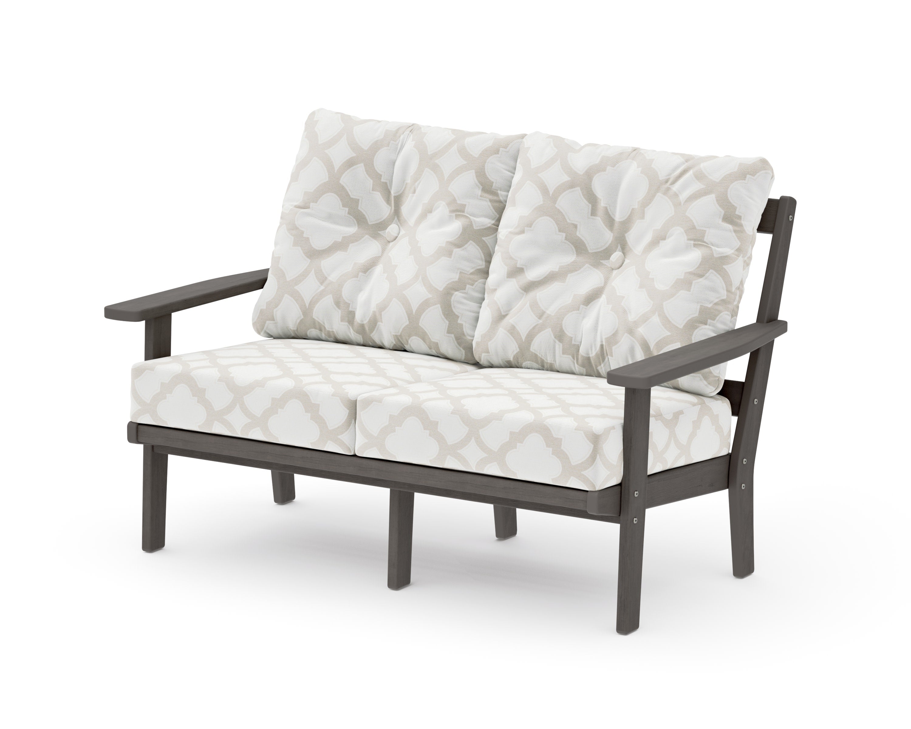 Prairie Deep SeatingLoveseat in Driftwood / Trellis Dune Burlap