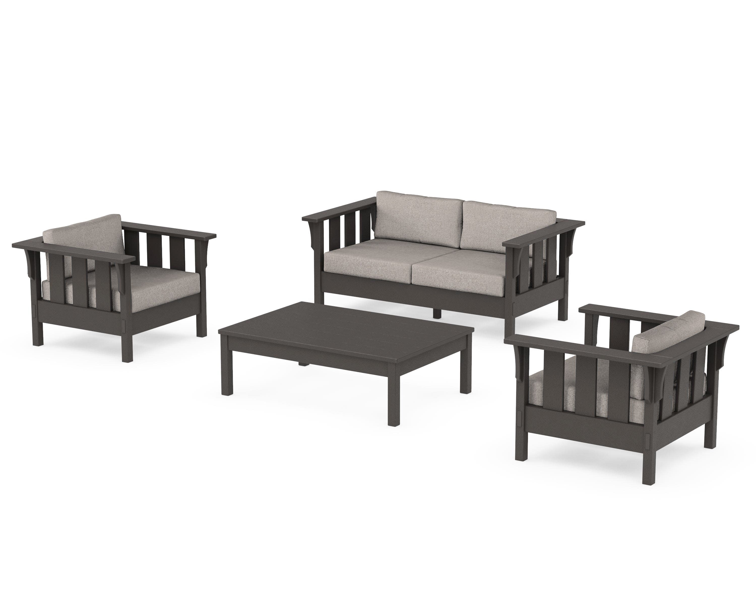 Acadia 4-Piece Deep Seating Set with Loveseat in Vintage Coffee / Weathered Tweed