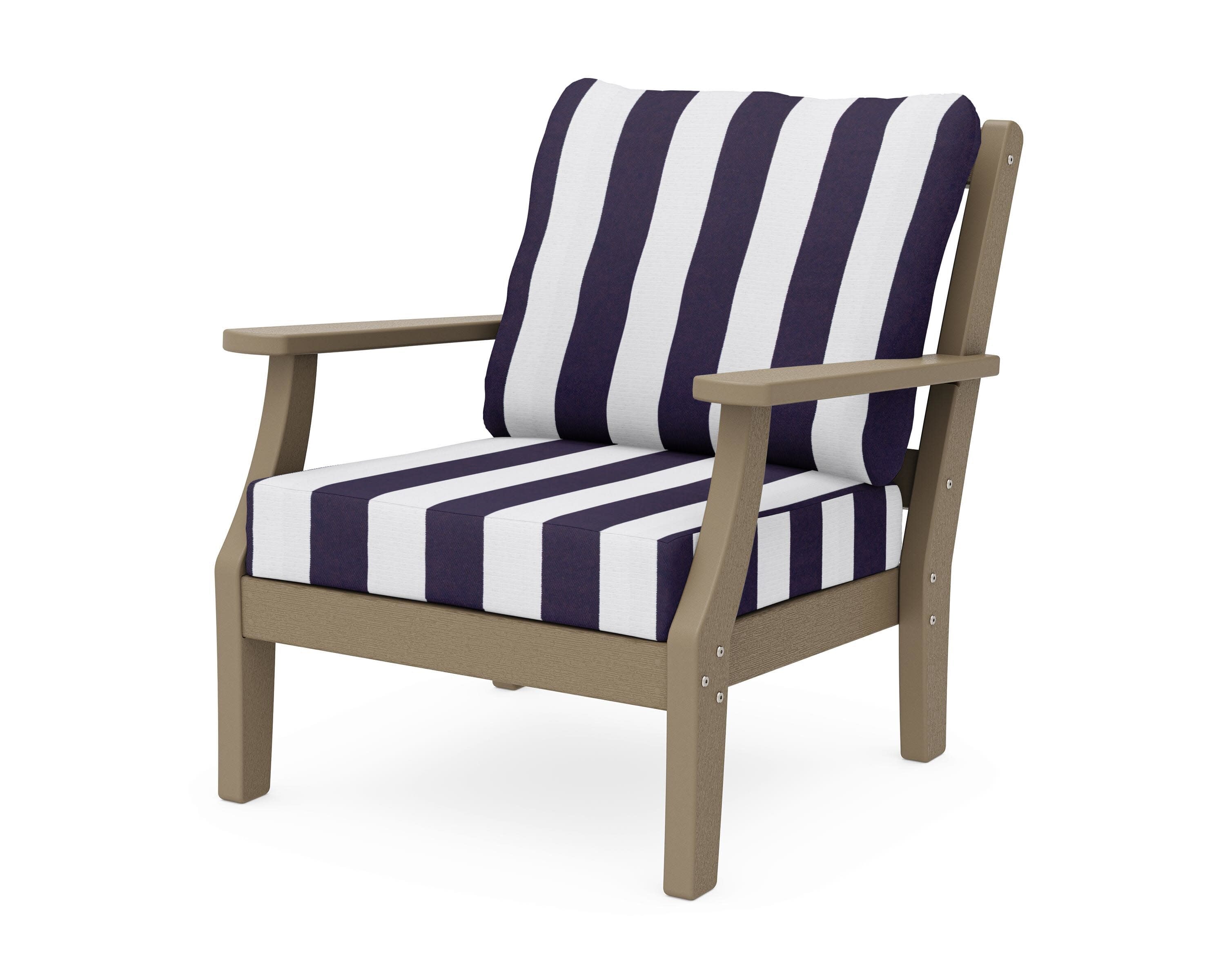 Chinoiserie Deep Seating Chair in Vintage Sahara / Cabana Stripe Navy
