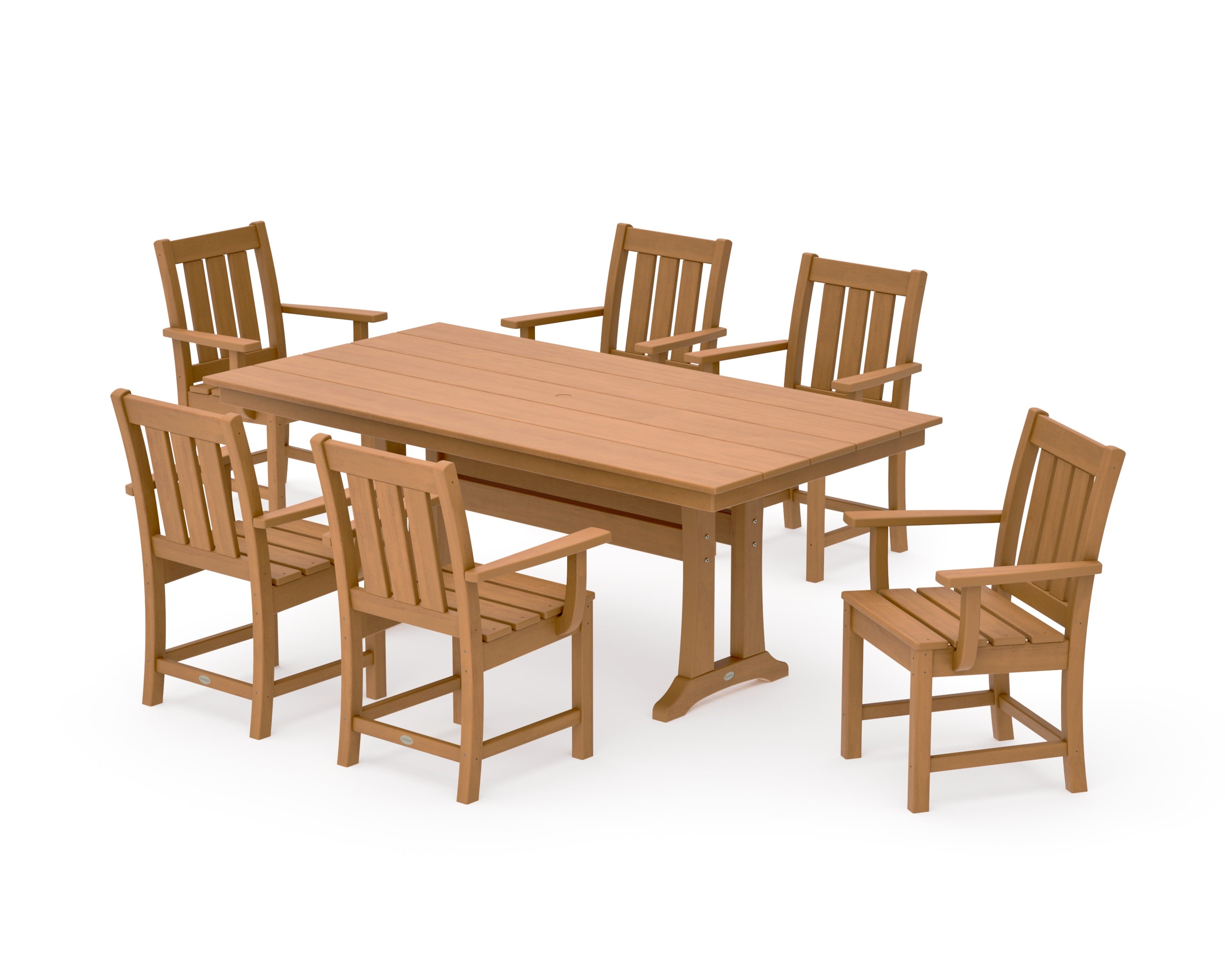 Oxford Arm Chair 7-Piece Farmhouse Dining Set with Trestle Legs in Natural