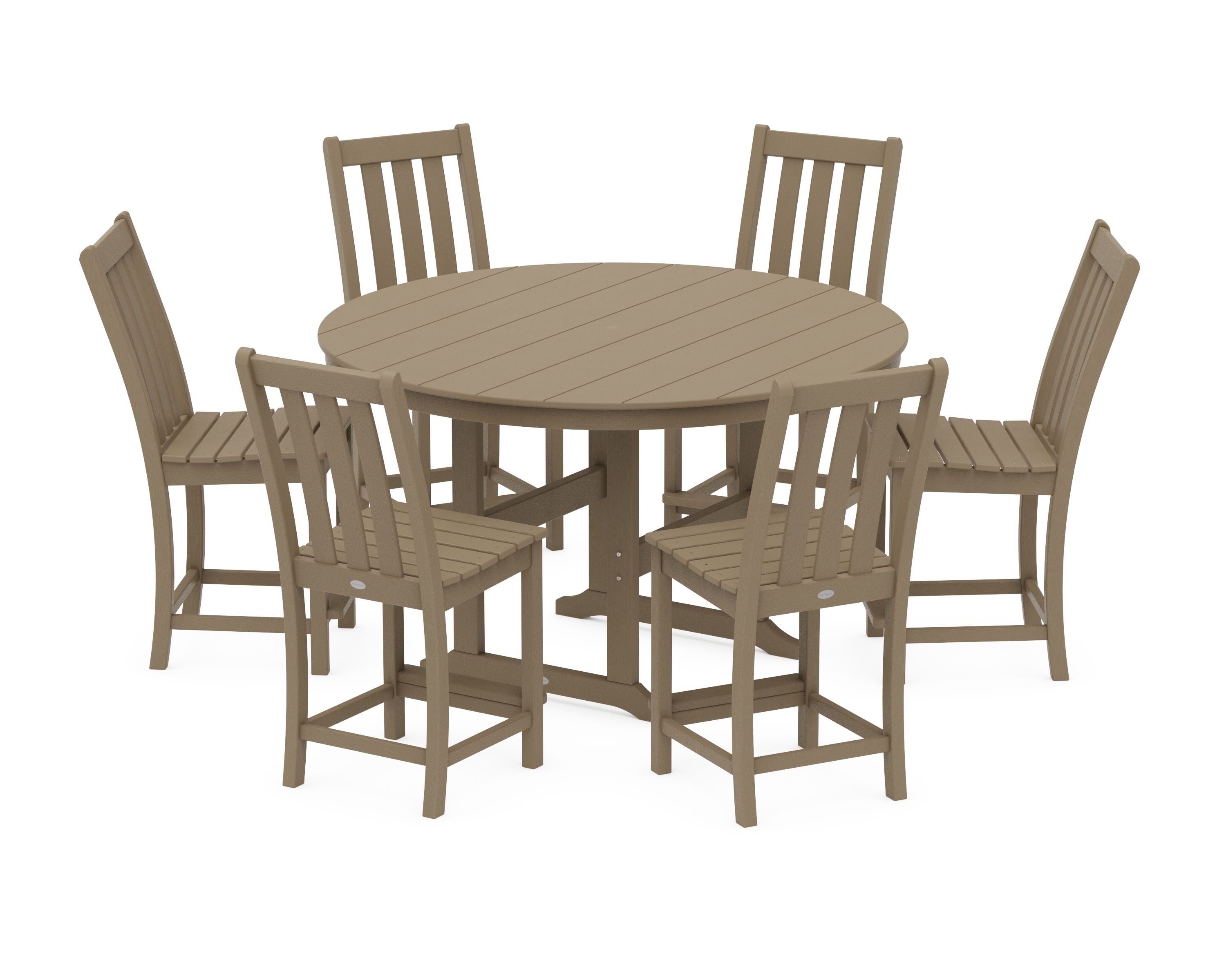 Vineyard 7-Piece Farmhouse Side Chair Round Farmhouse Counter Set in Vintage Sahara
