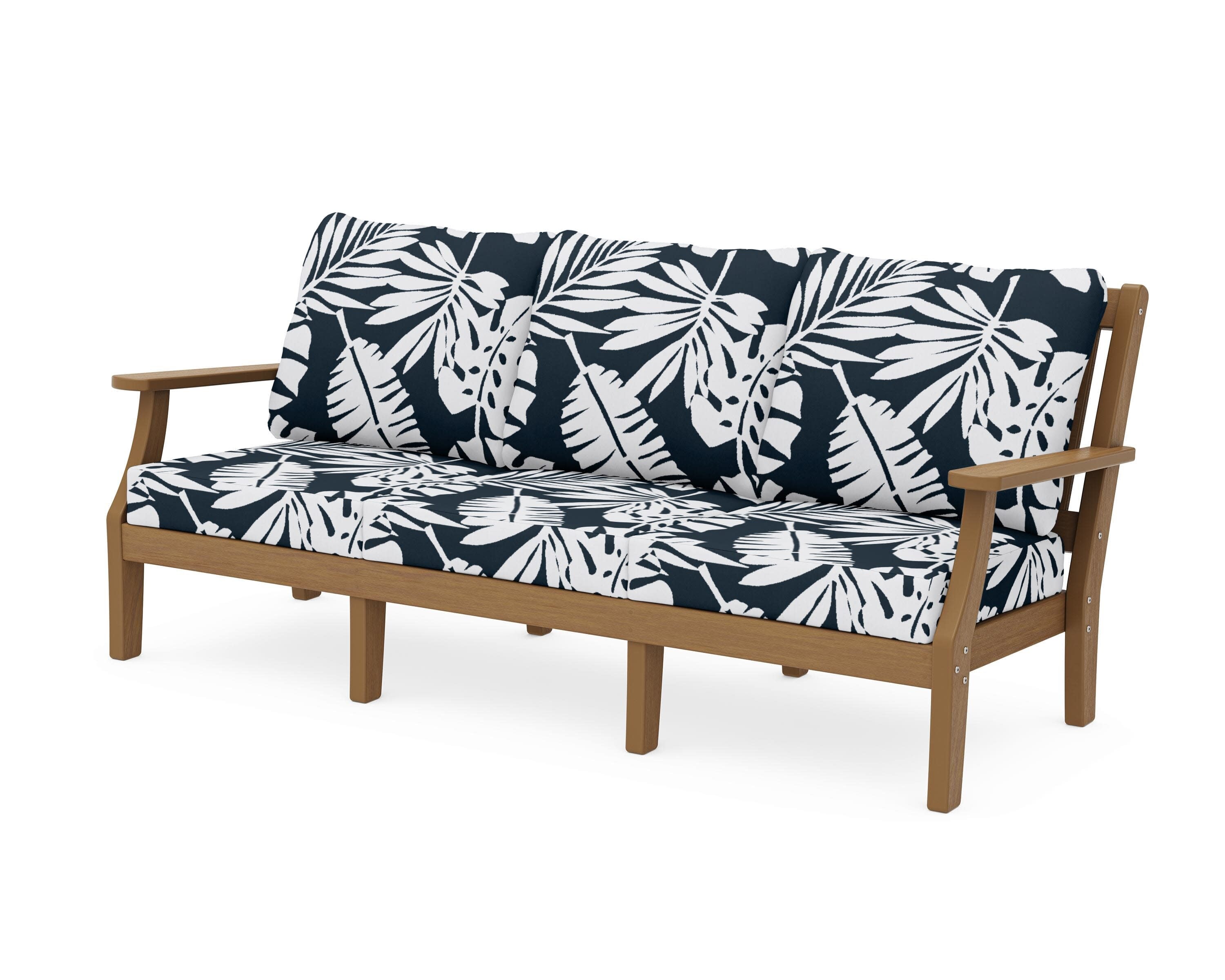 Chinoiserie Deep Seating Sofa in Natural / Leaf Marine Indigo
