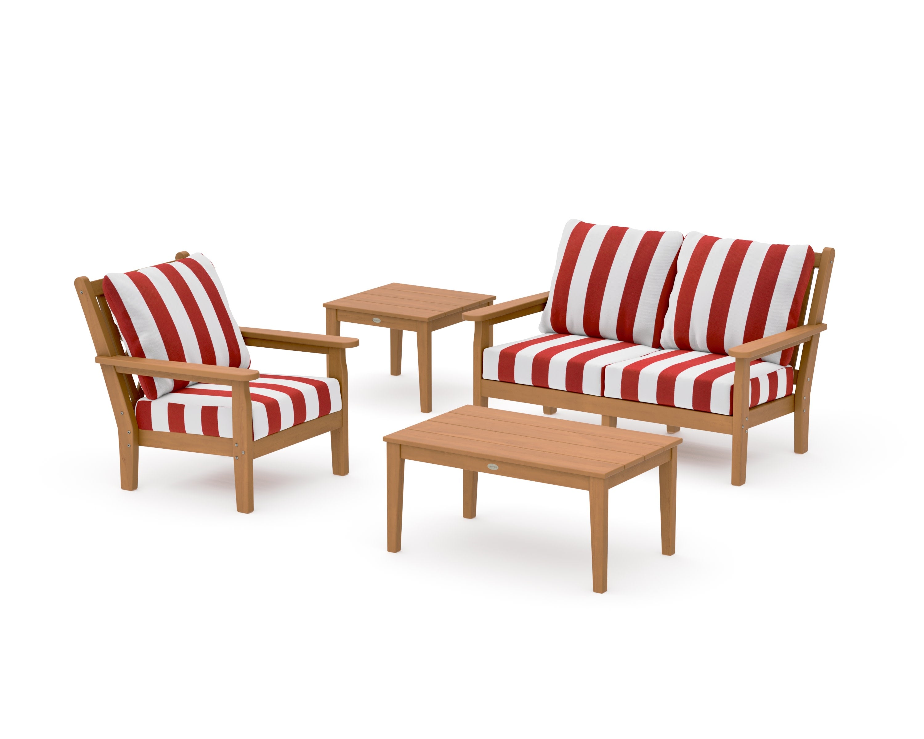 Chippendale 4-Piece Deep Seating Set in Natural / Cabana Stripe Crimson