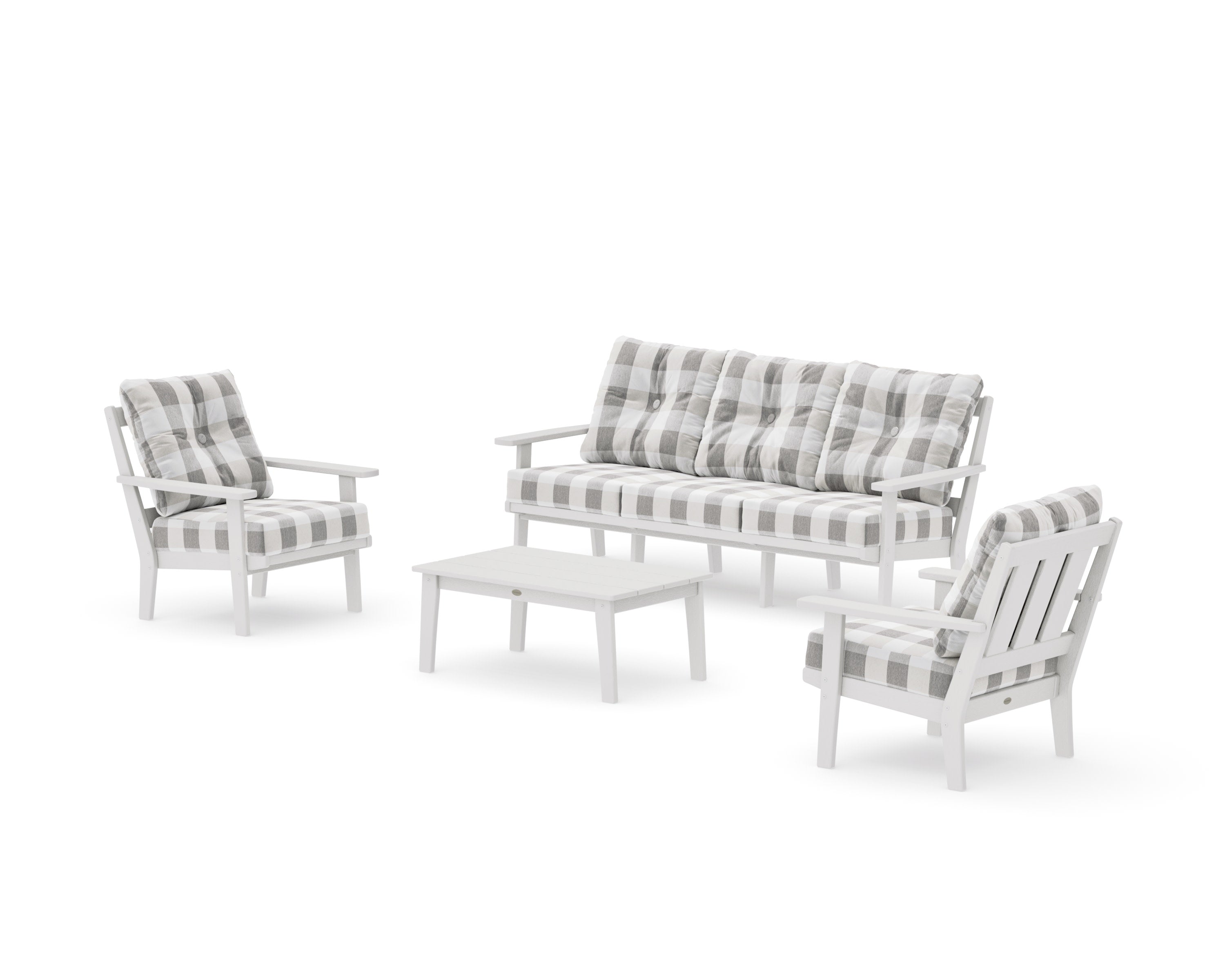 Oxford 4-Piece Deep Seating Set with Sofa in Vintage White / Buffalo Plaid Grey Mist