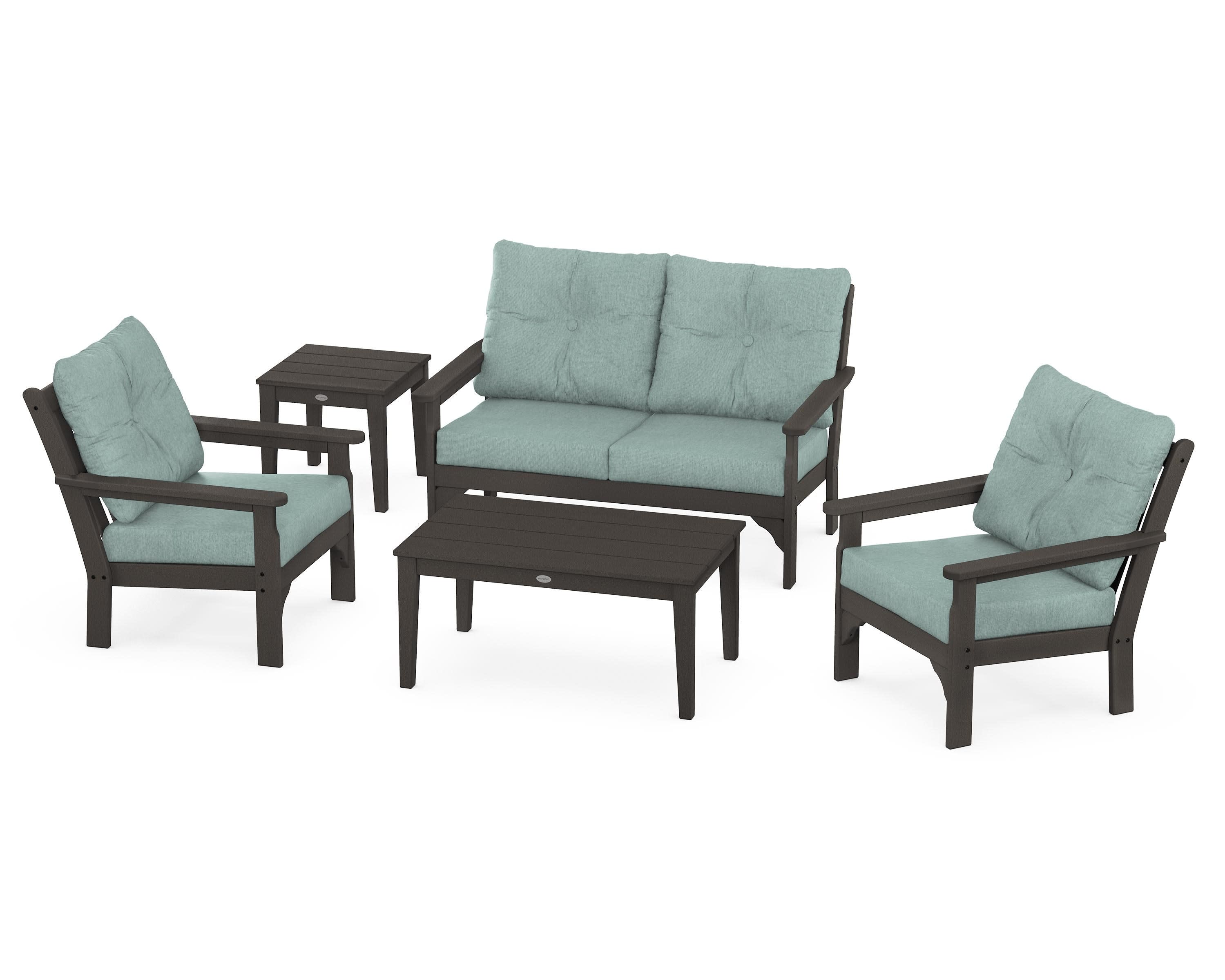 Vineyard 5-Piece Deep Seating Set in Vintage Coffee / Glacier Spa