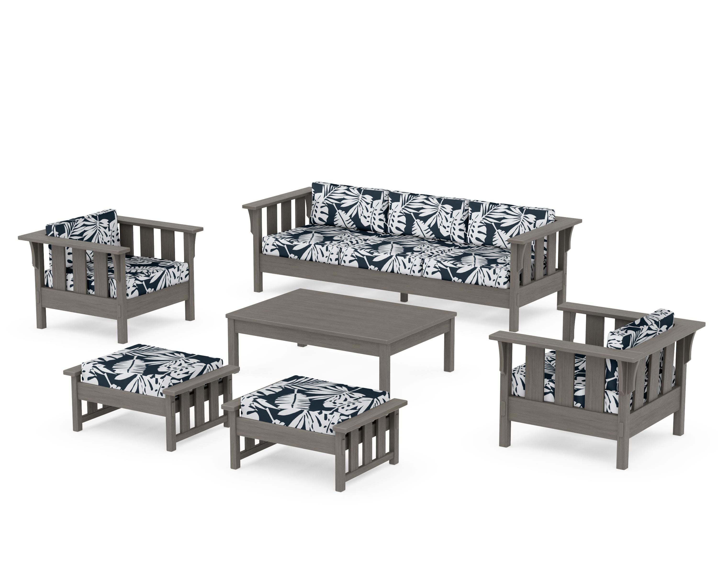Acadia 6-Piece Lounge Sofa Set in Driftwood / Leaf Marine Indigo