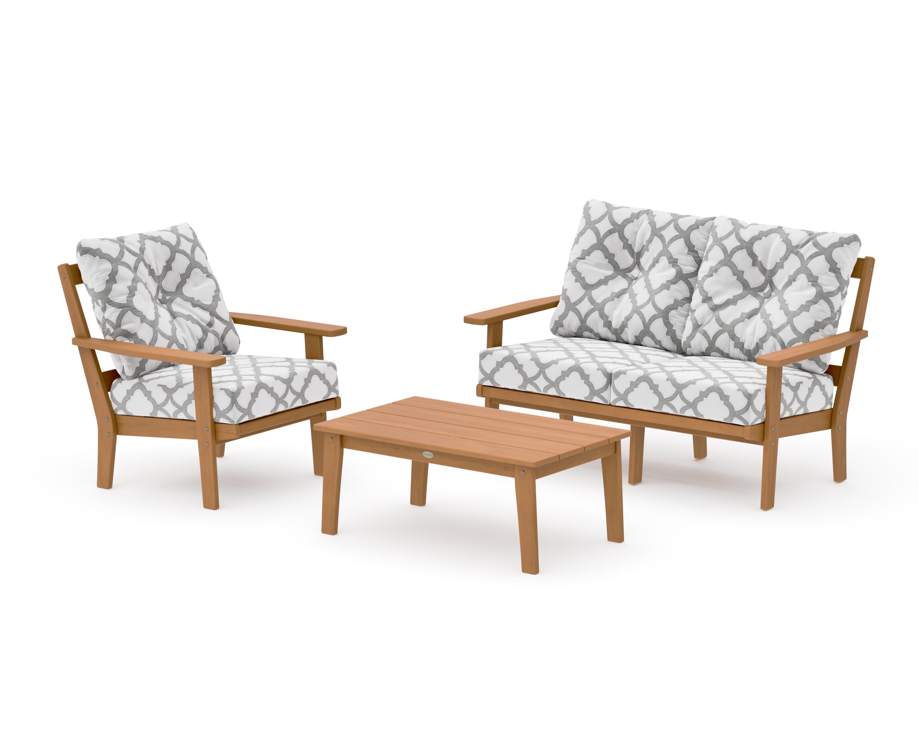 Prairie 3-Piece Deep Seating Set with Loveseat in Natural / Trellis Grey Mist