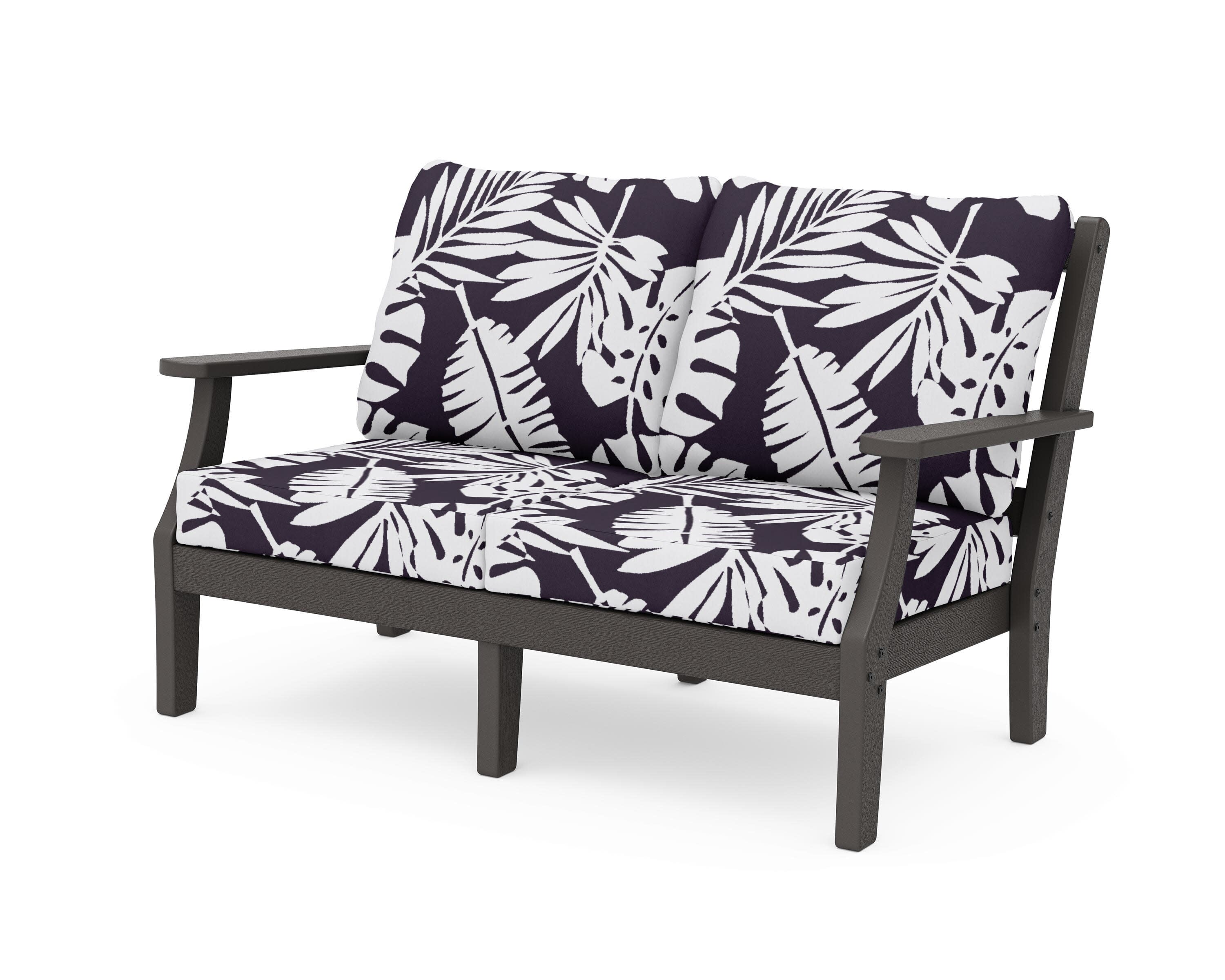 Chinoiserie Deep Seating Loveseat in Vintage Coffee / Leaf Navy