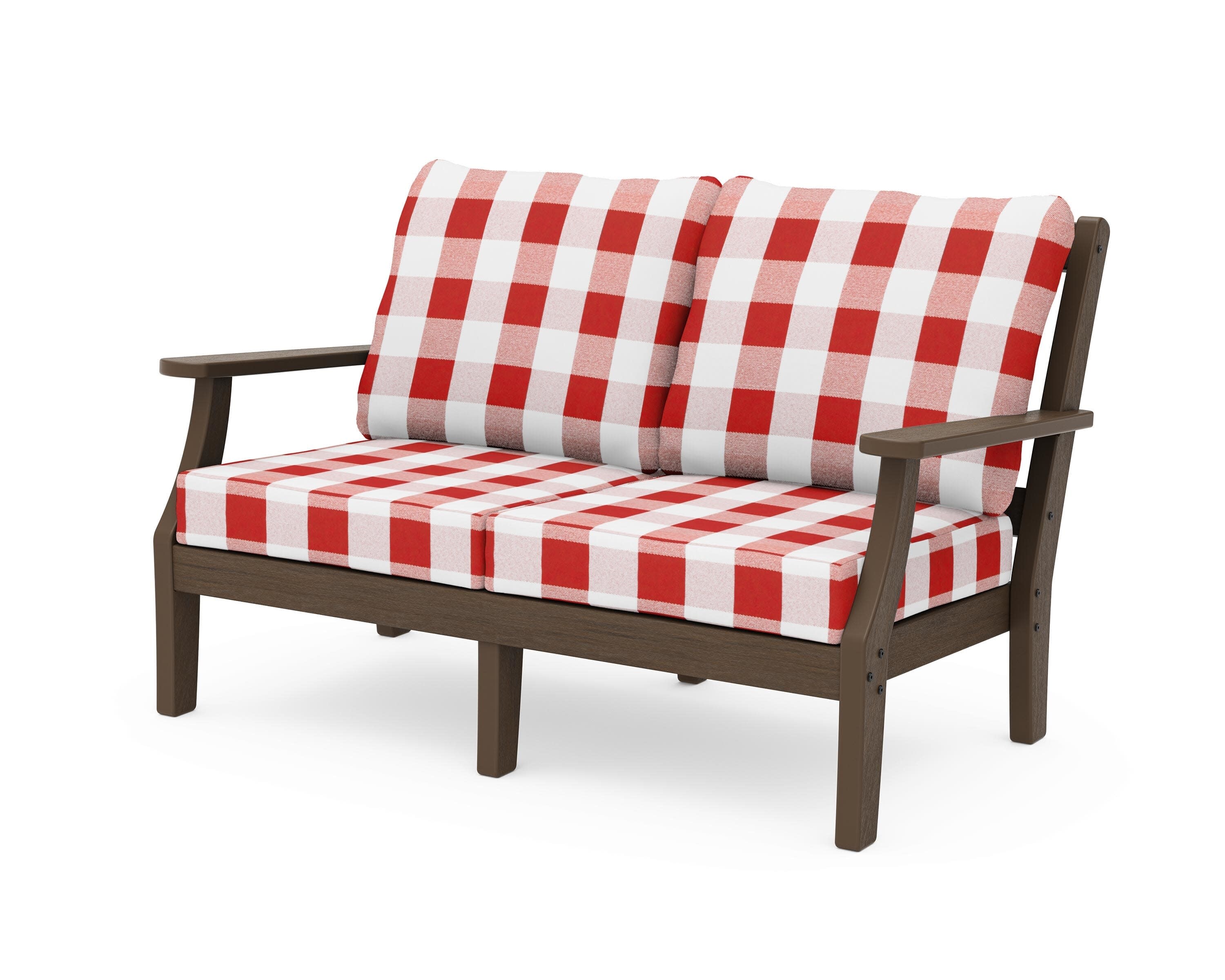 Chinoiserie Deep Seating Loveseat in Kona / Buffalo Plaid Crimson