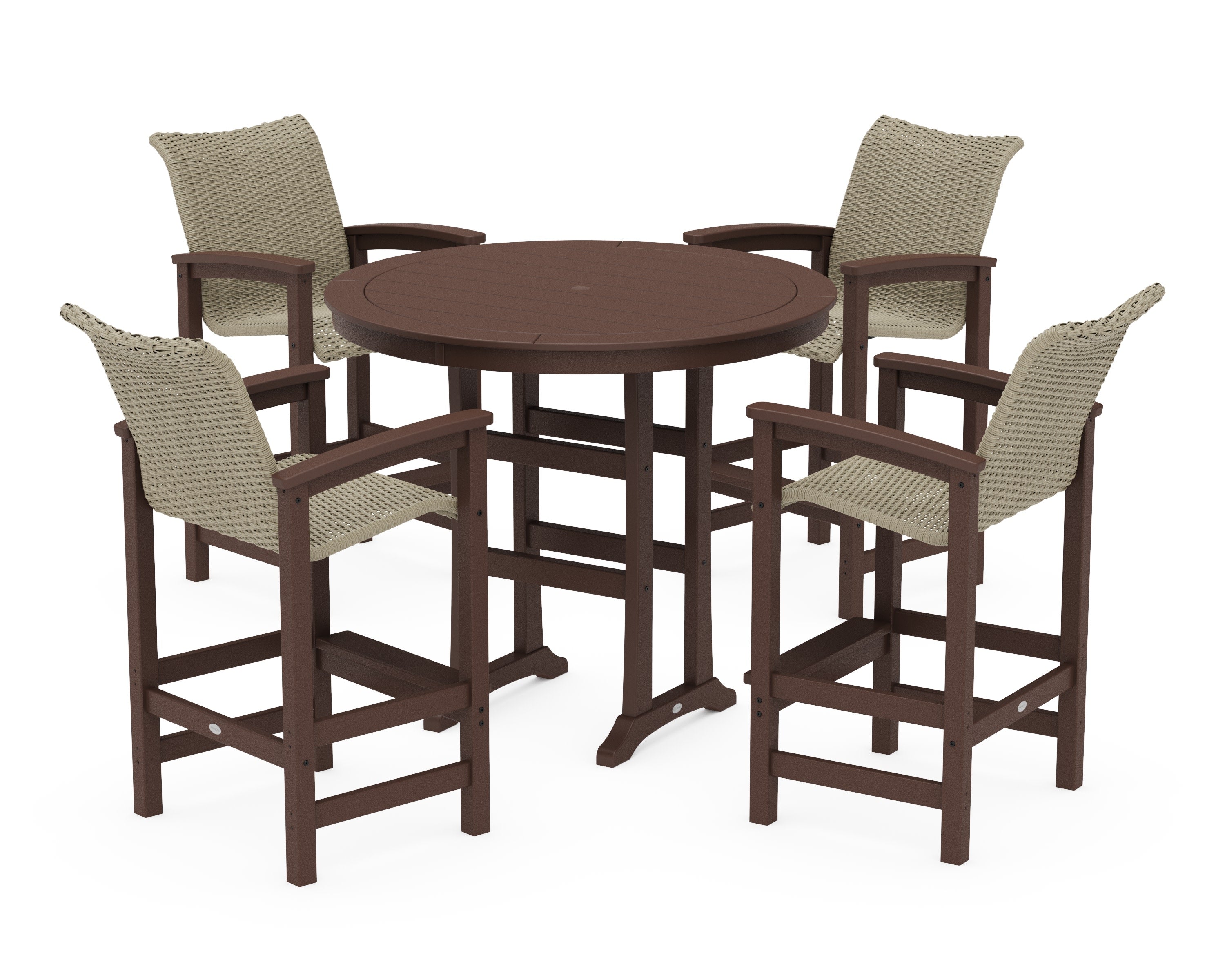 Coastal Woven 5-Piece Round Bar Set in Mahogany / Dune Grass