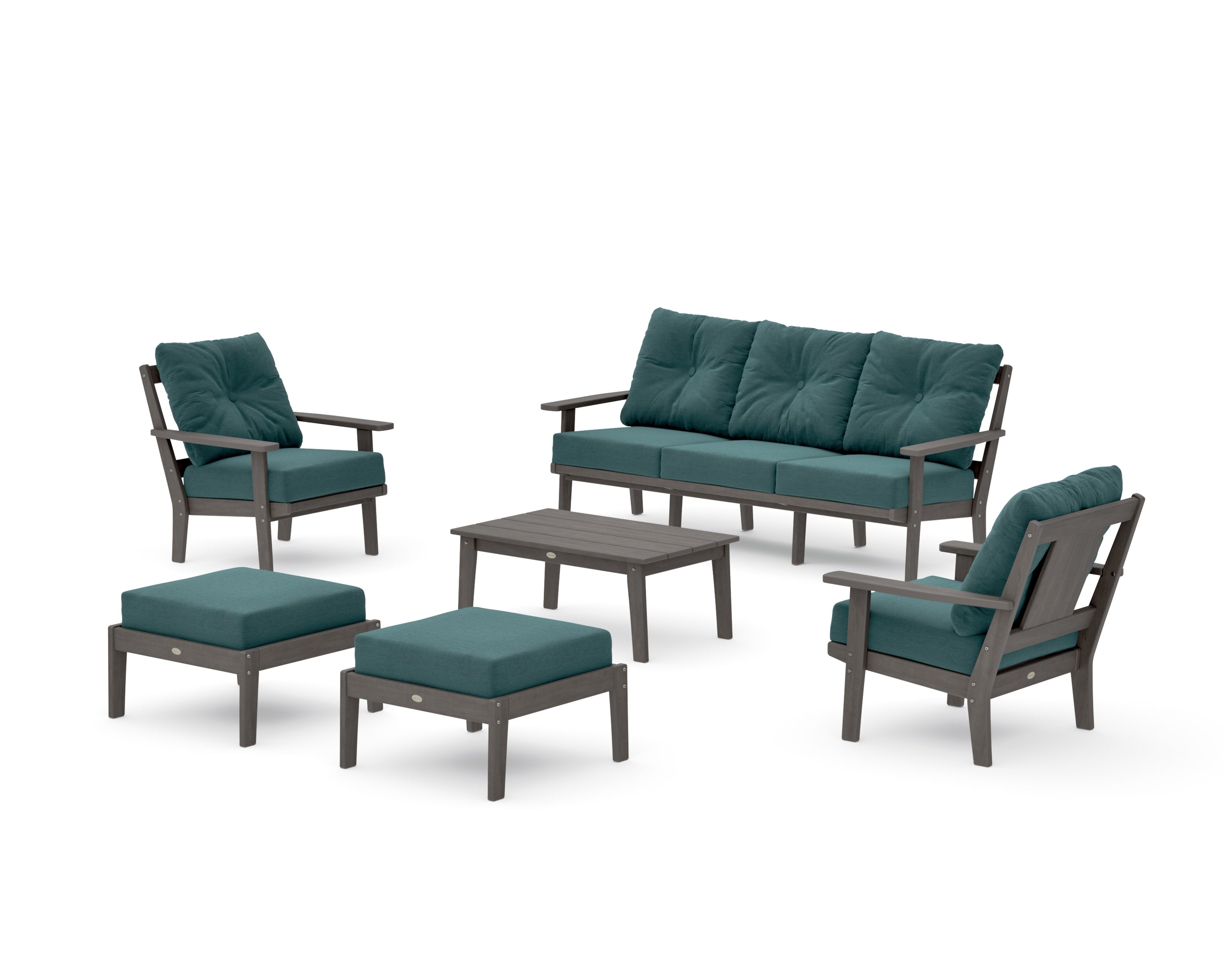 Prairie 6-Piece Lounge Sofa Set in Driftwood / Ocean Teal