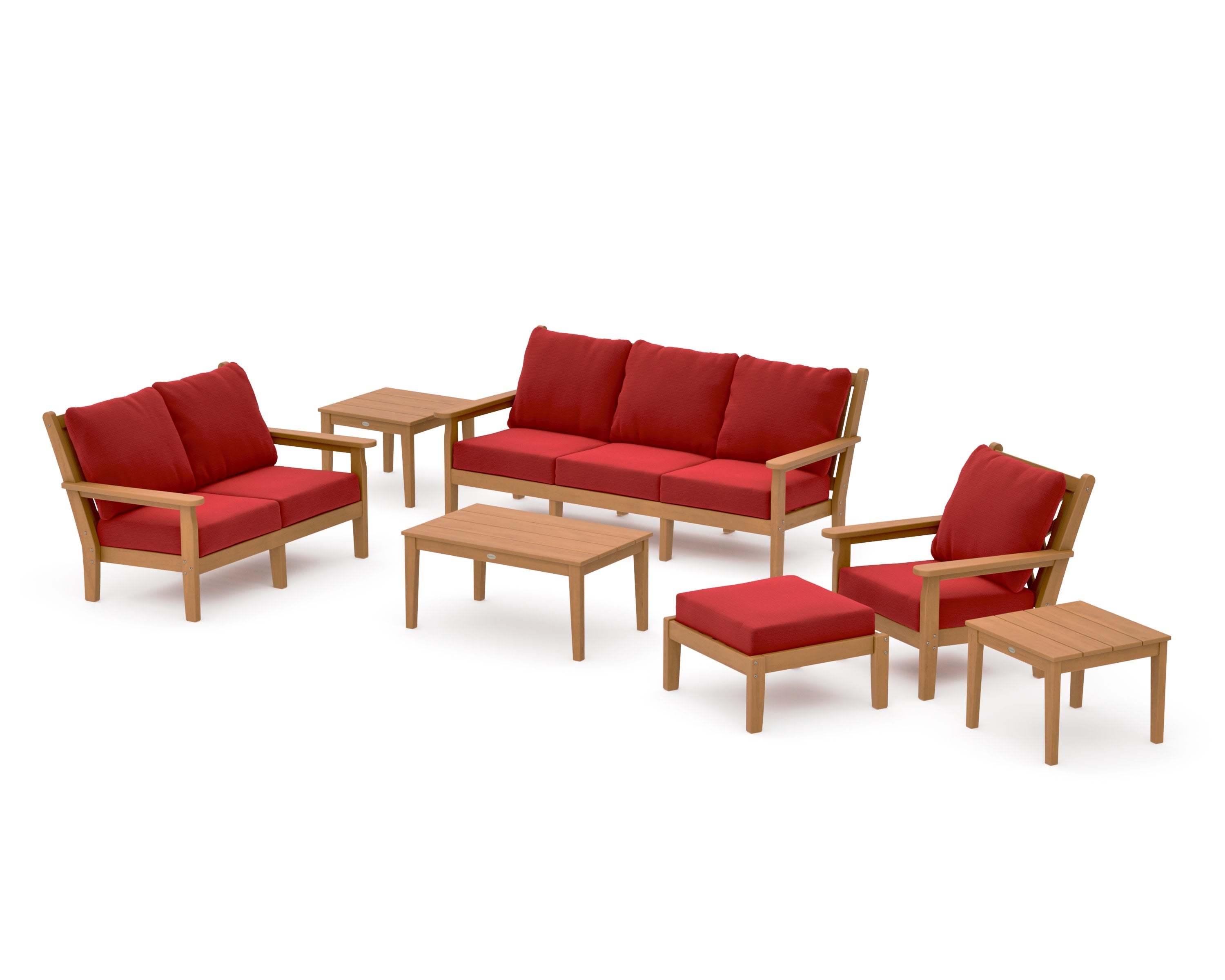 Chippendale 7-Piece Deep Seating Set in Natural / Crimson Linen