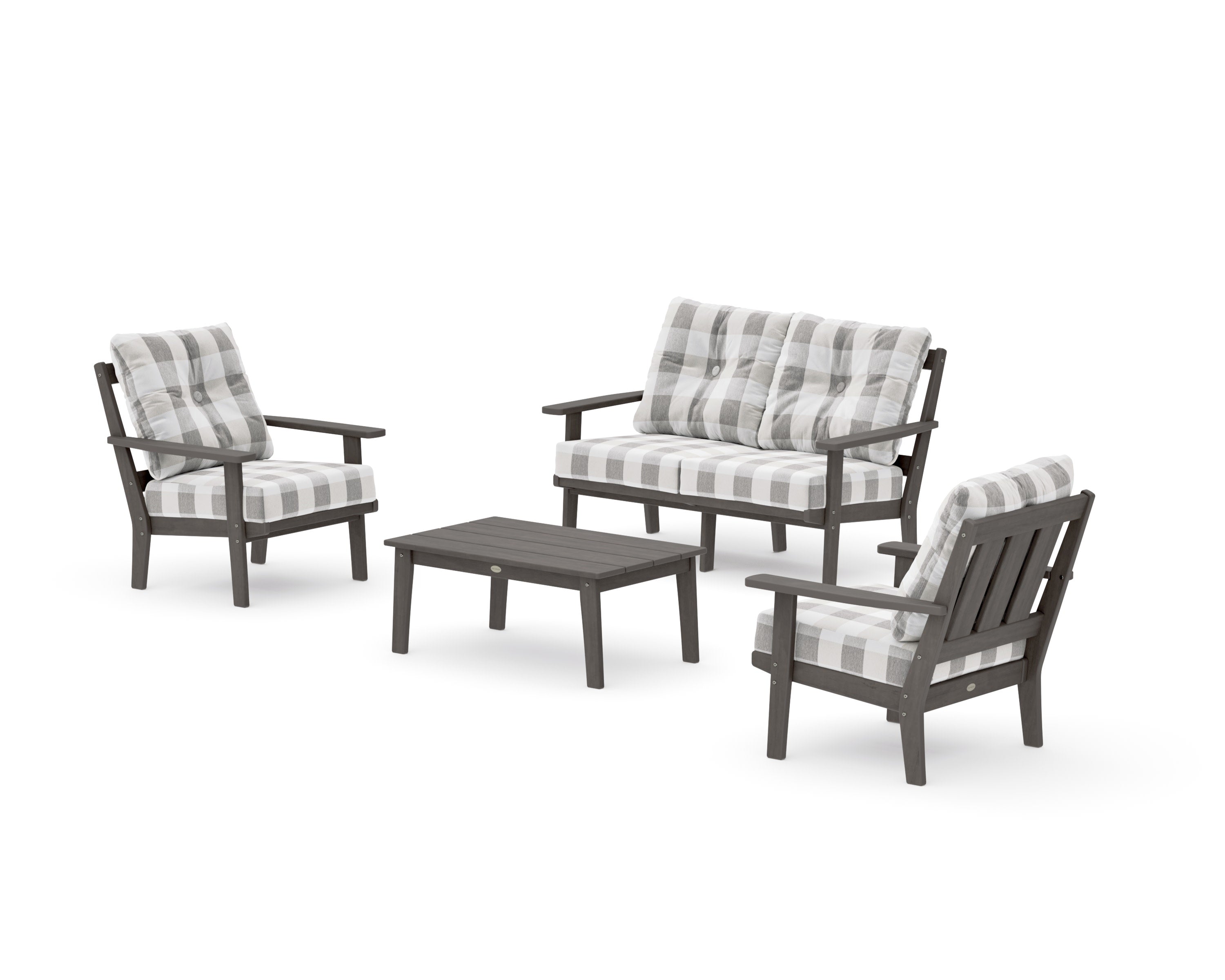 Oxford 4-Piece Deep Seating Set with Loveseat in Driftwood / Buffalo Plaid Grey Mist