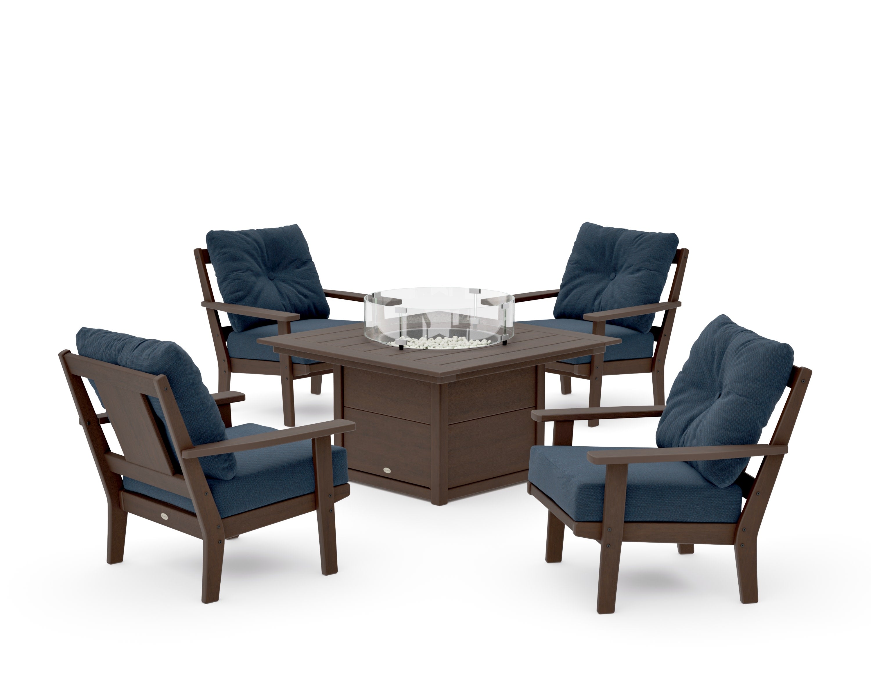 Prairie 5-Piece Deep Seating Set with Fire Pit Table in Kona / Marine Indigo