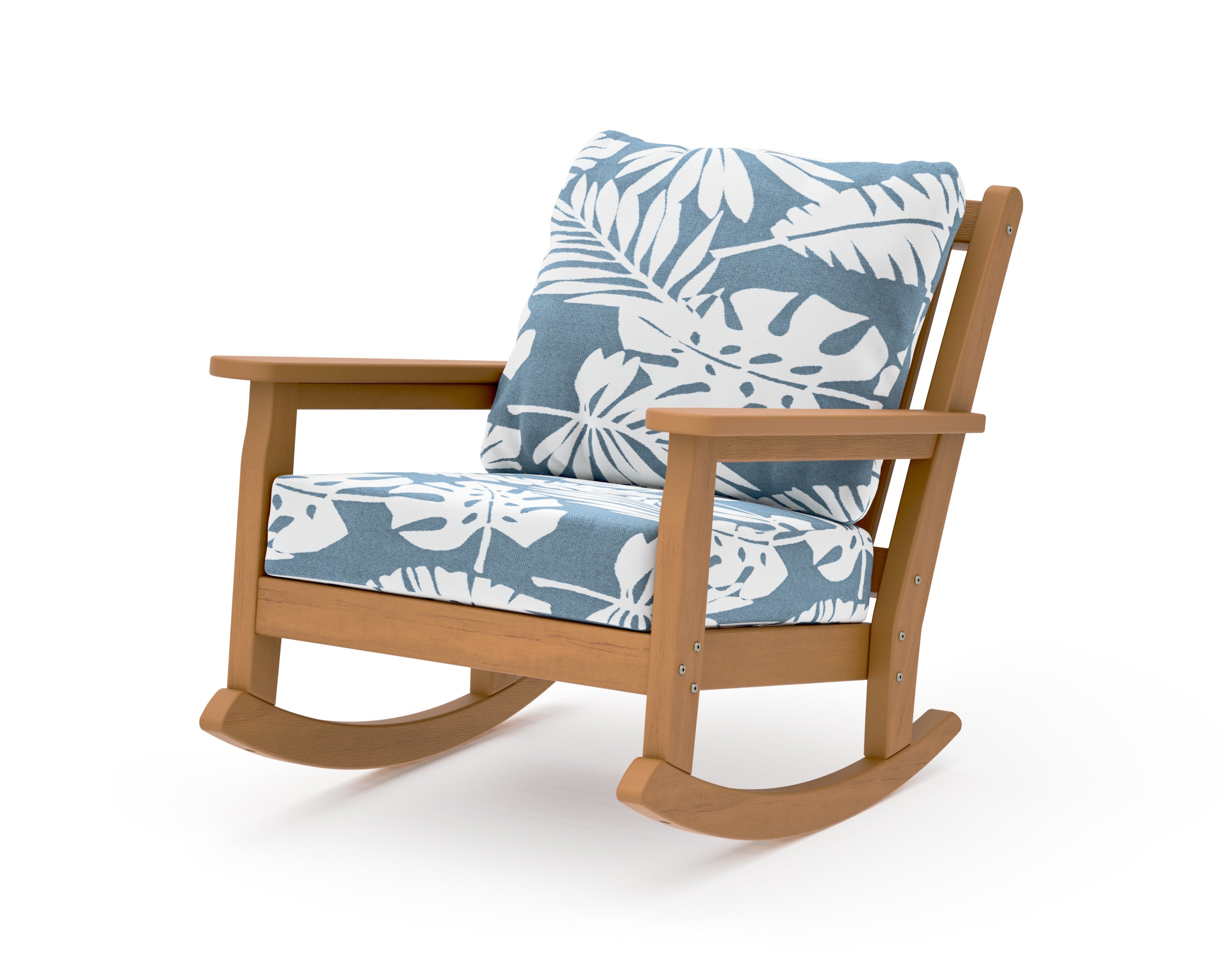 Chippendale Deep Seating Rocking Chair in Natural / Leaf Sky Blue