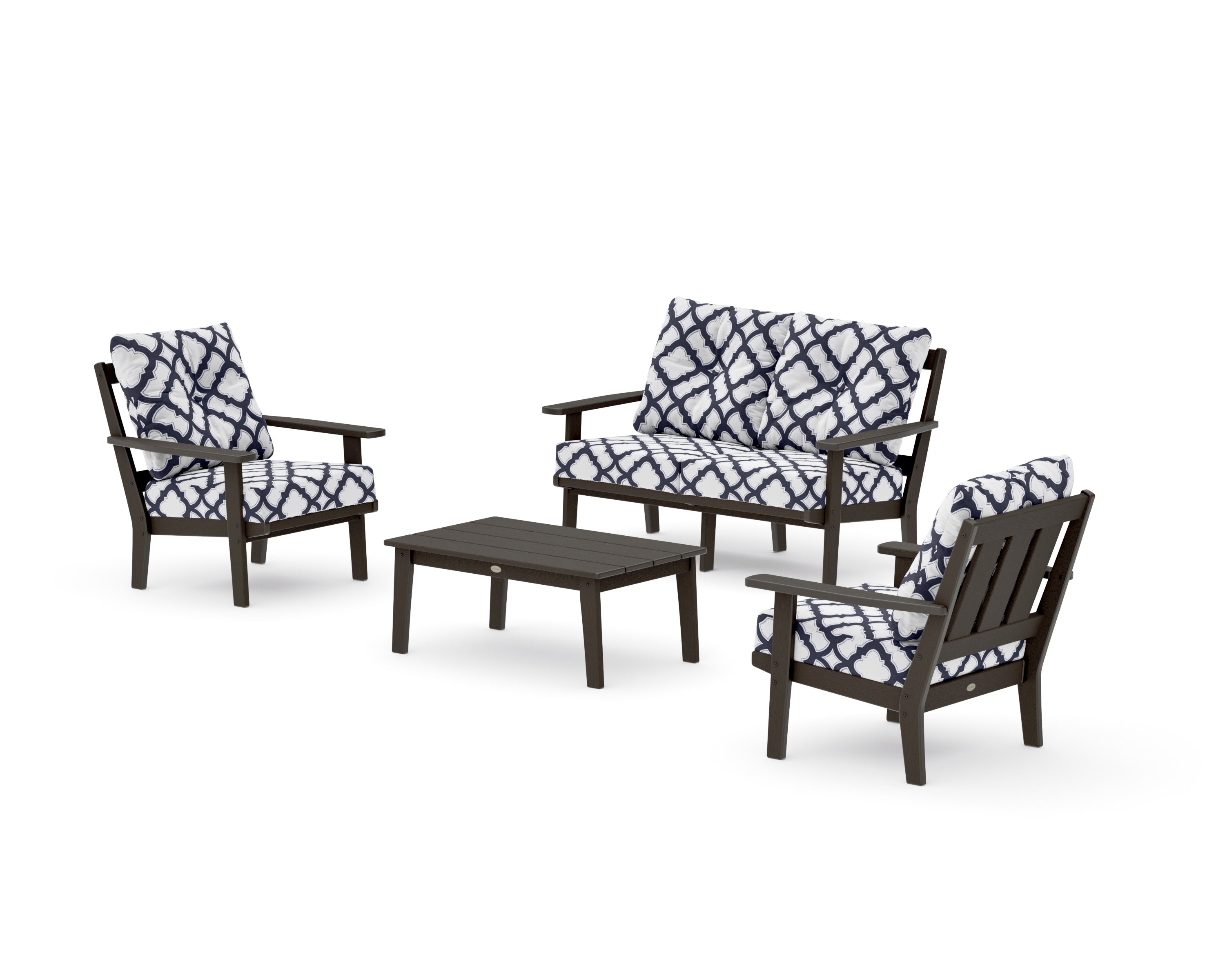 Oxford 4-Piece Deep Seating Set with Loveseat in Vintage Coffee / Trellis Navy