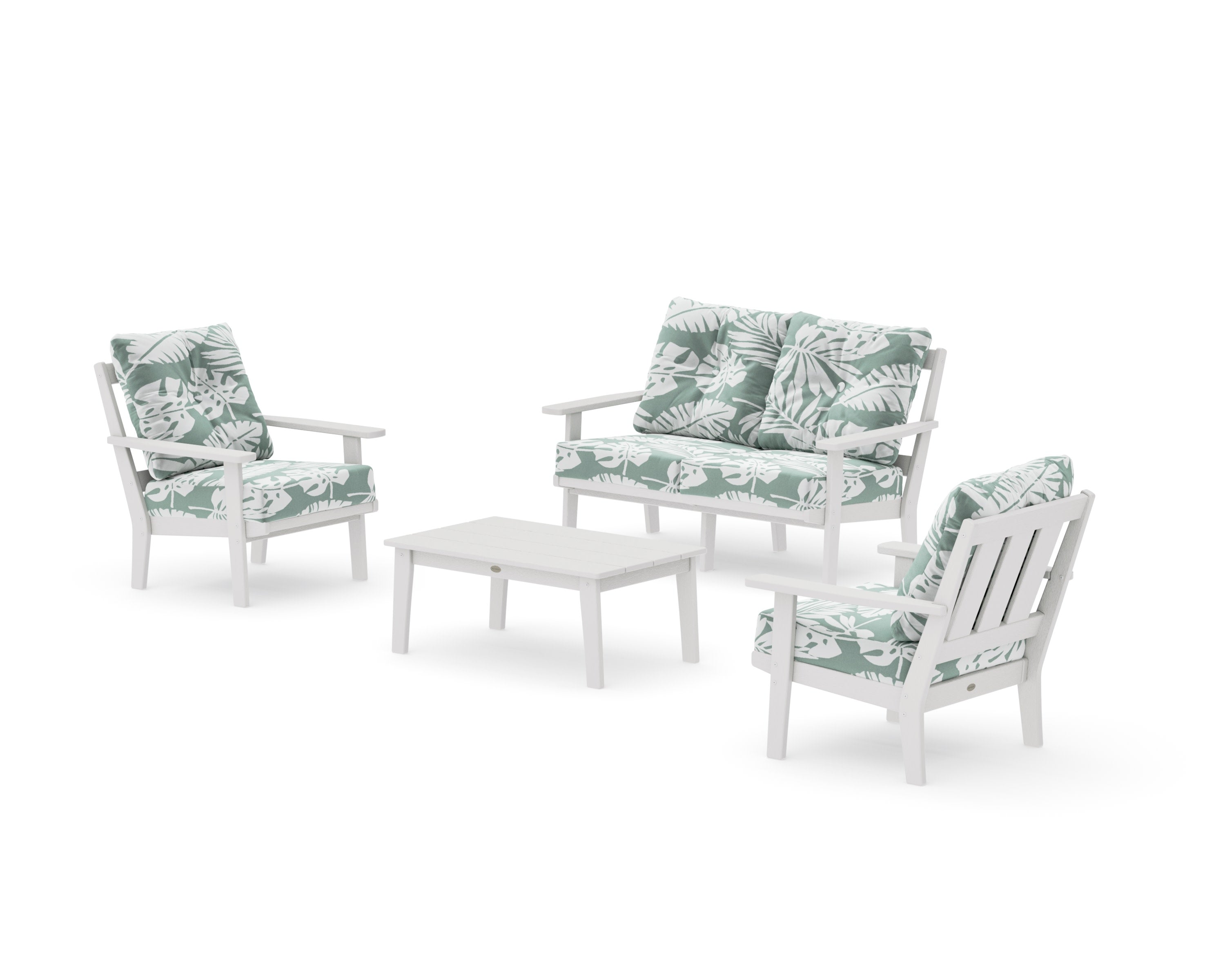 Oxford 4-Piece Deep Seating Set with Loveseat in Vintage White / Leaf Glacier Spa