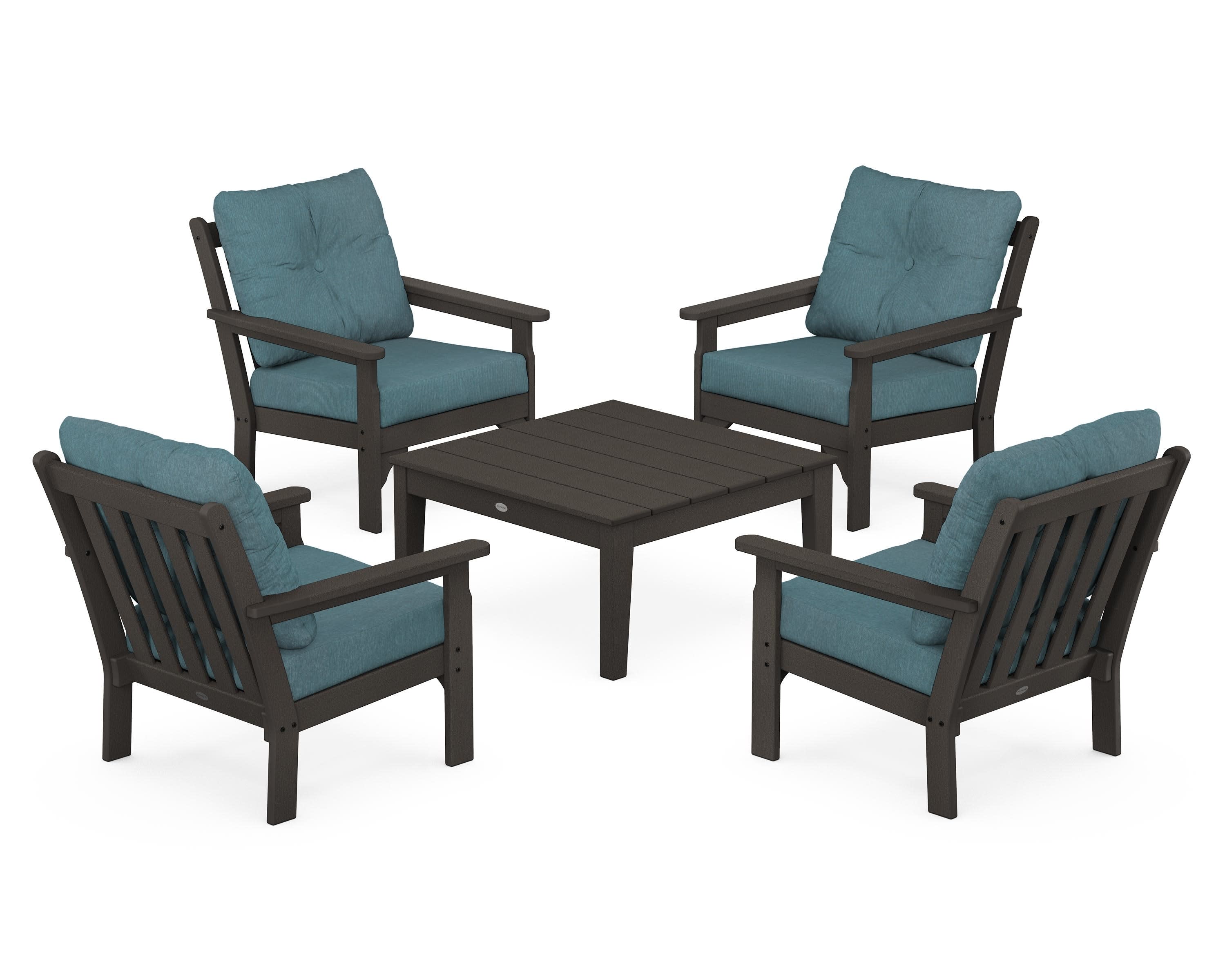 Vineyard 5-Piece Deep Seating Conversation Set in Vintage Coffee / Ocean Teal