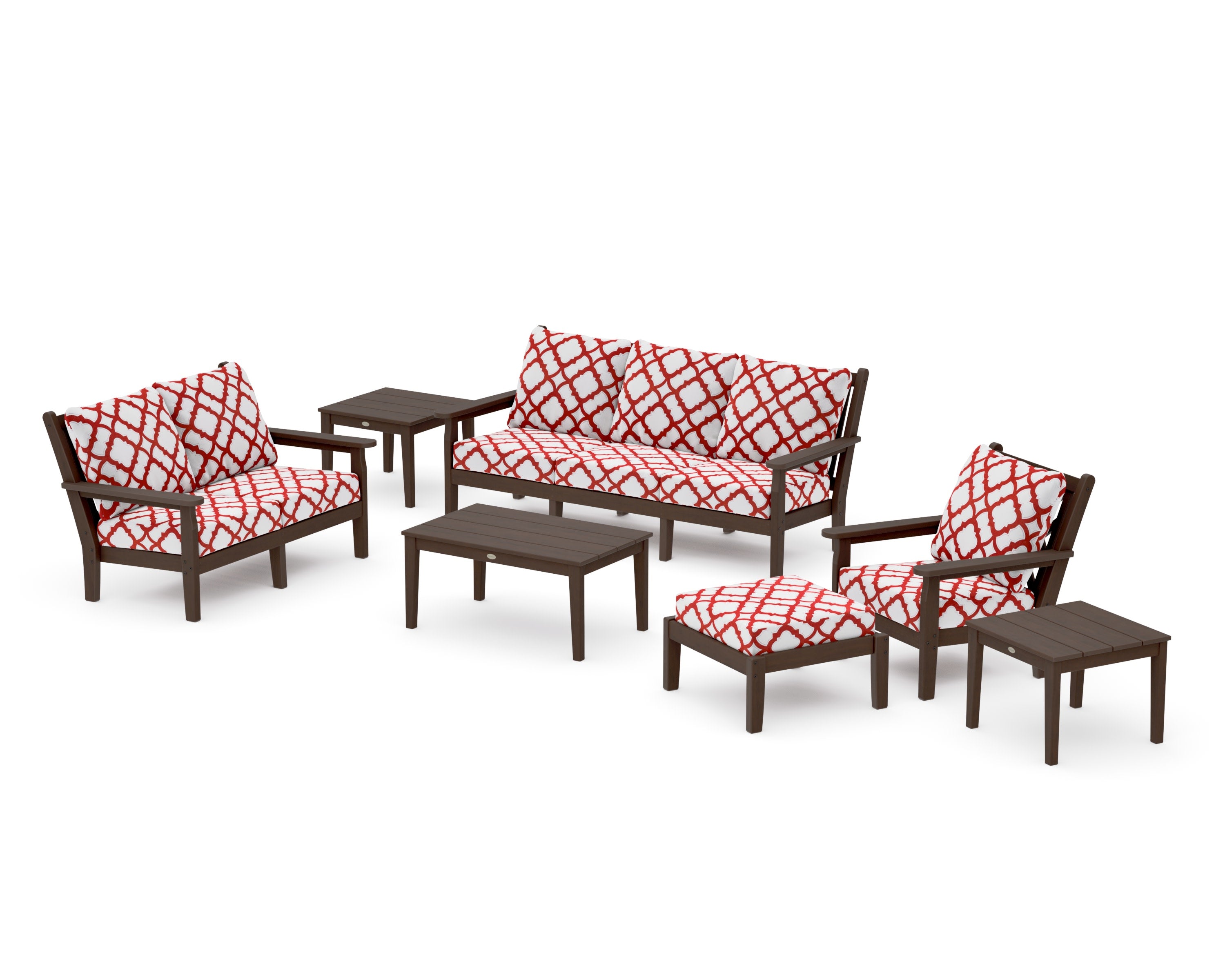 Chippendale 7-Piece Deep Seating Set in Kona / Trellis Crimson