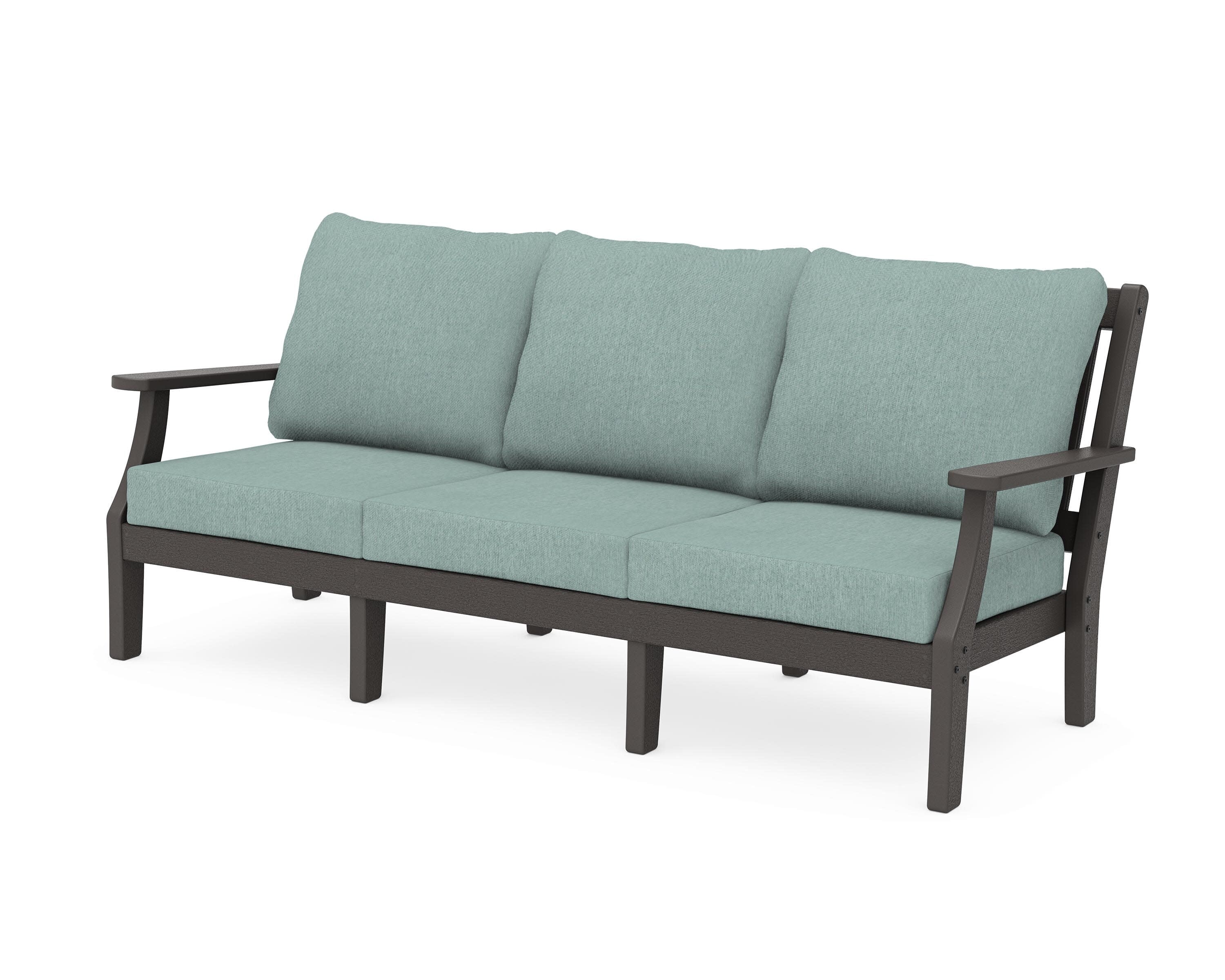 Chinoiserie Deep Seating Sofa in Vintage Coffee / Glacier Spa