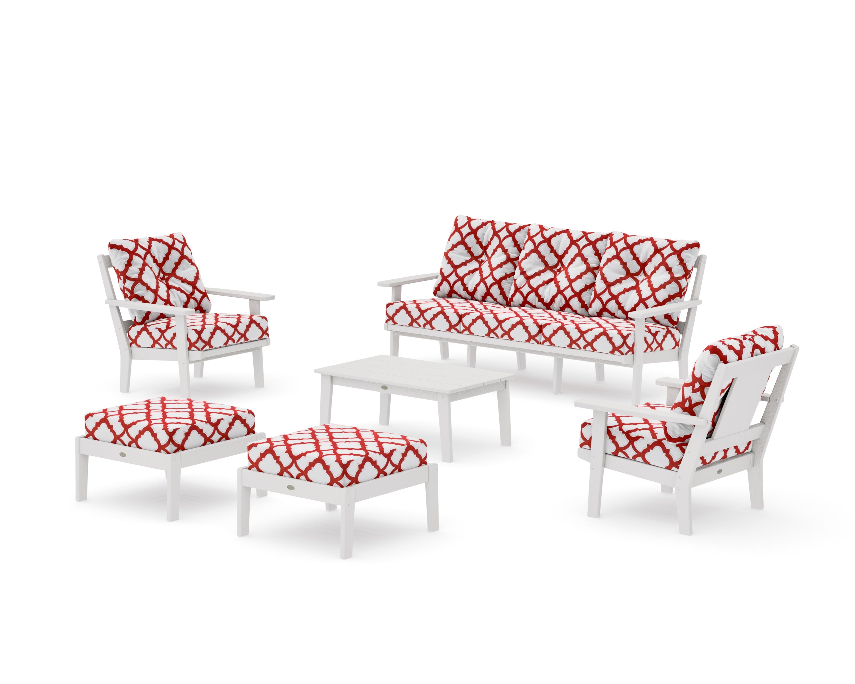 Prairie 6-Piece Lounge Sofa Set in Vintage White / Trellis Crimson