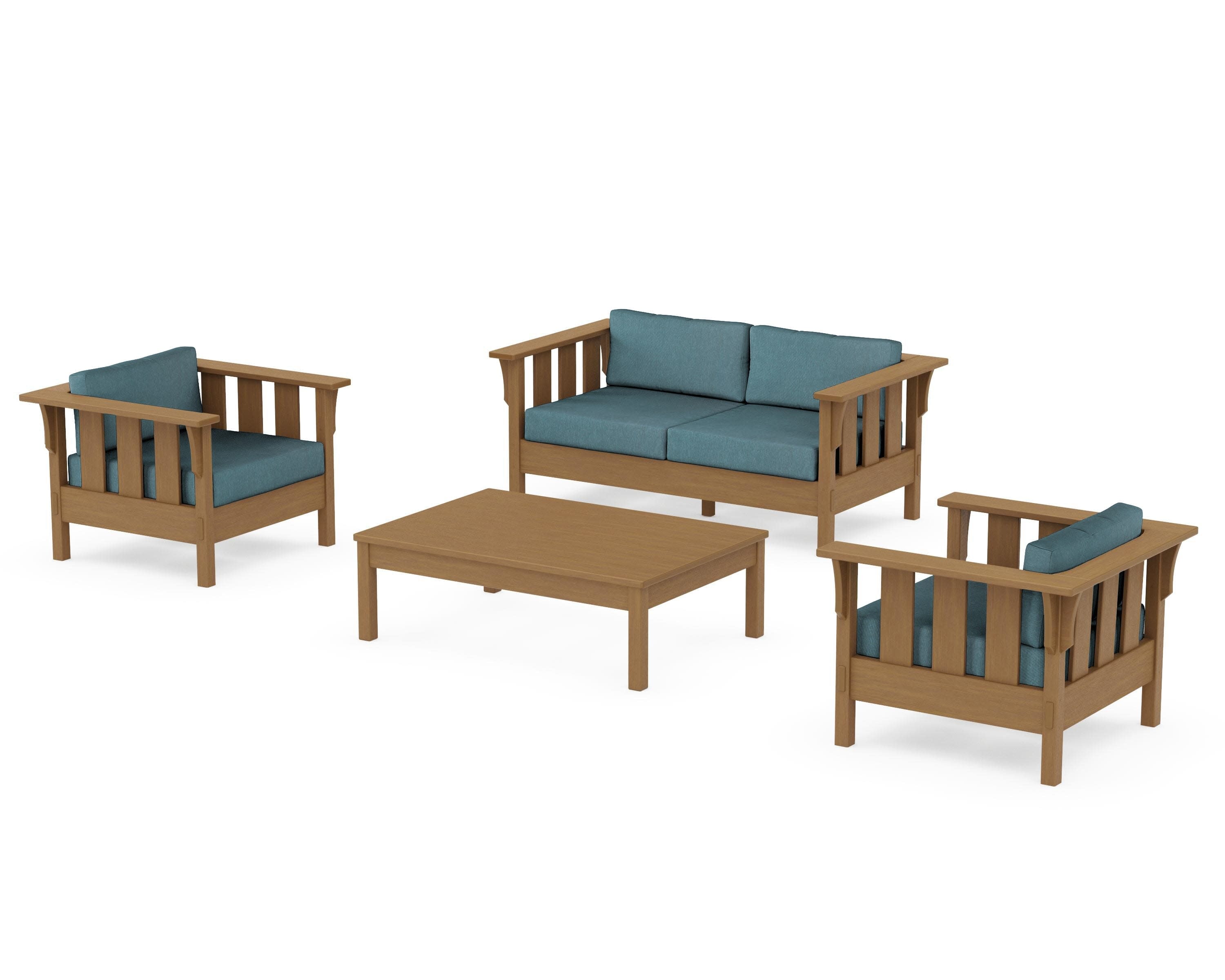 Acadia 4-Piece Deep Seating Set with Loveseat in Natural / Ocean Teal