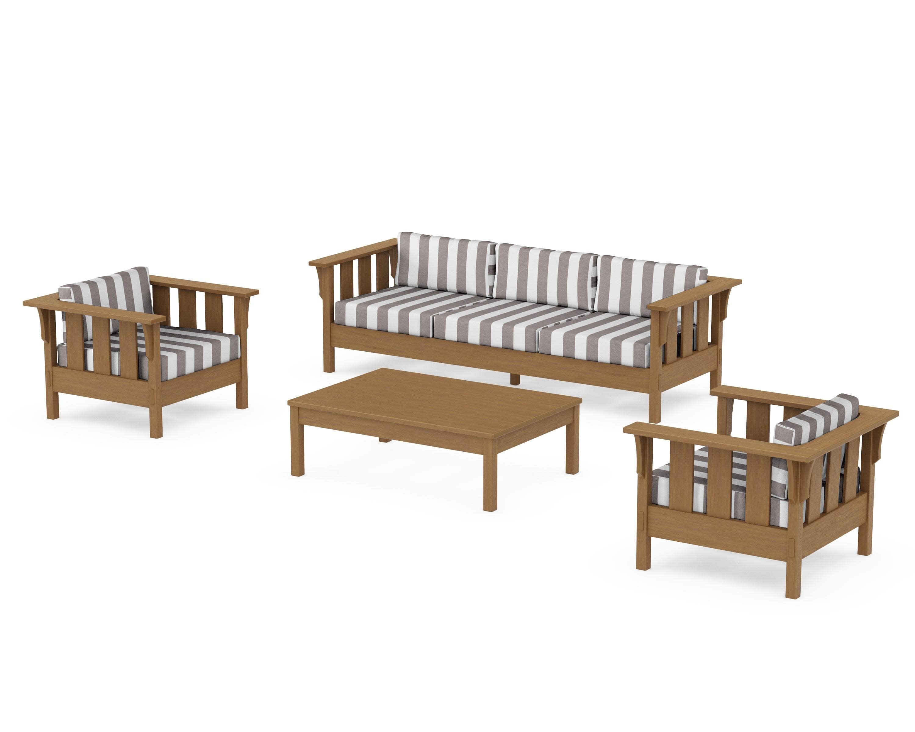 Acadia 4-Piece Deep Seating Set with Sofa in Natural / Cabana Stripe Grey Mist