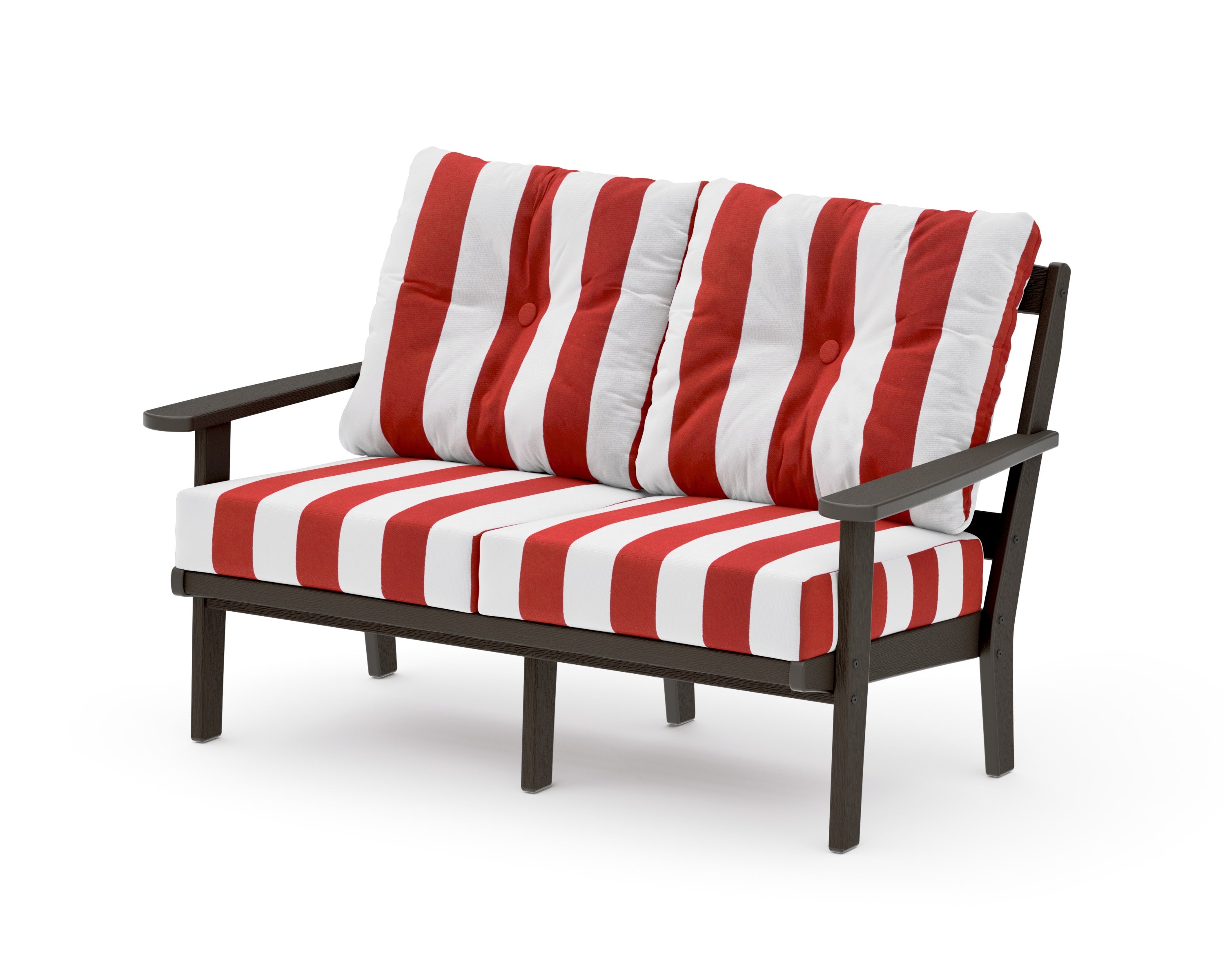 Mission Deep SeatingLoveseat in Vintage Coffee / Cabana Stripe Crimson