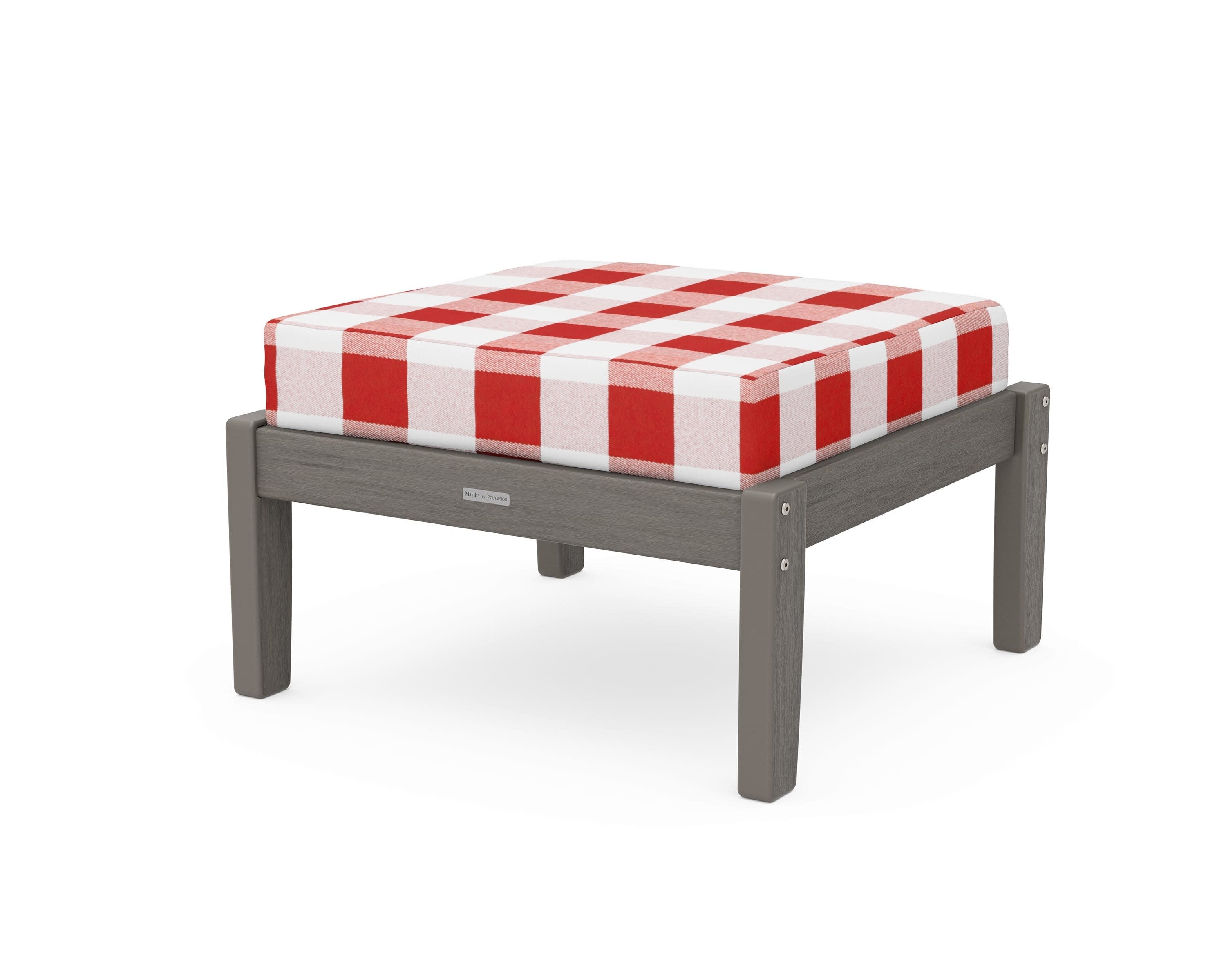 Chinoiserie Deep Seating Ottoman in Driftwood / Buffalo Plaid Crimson