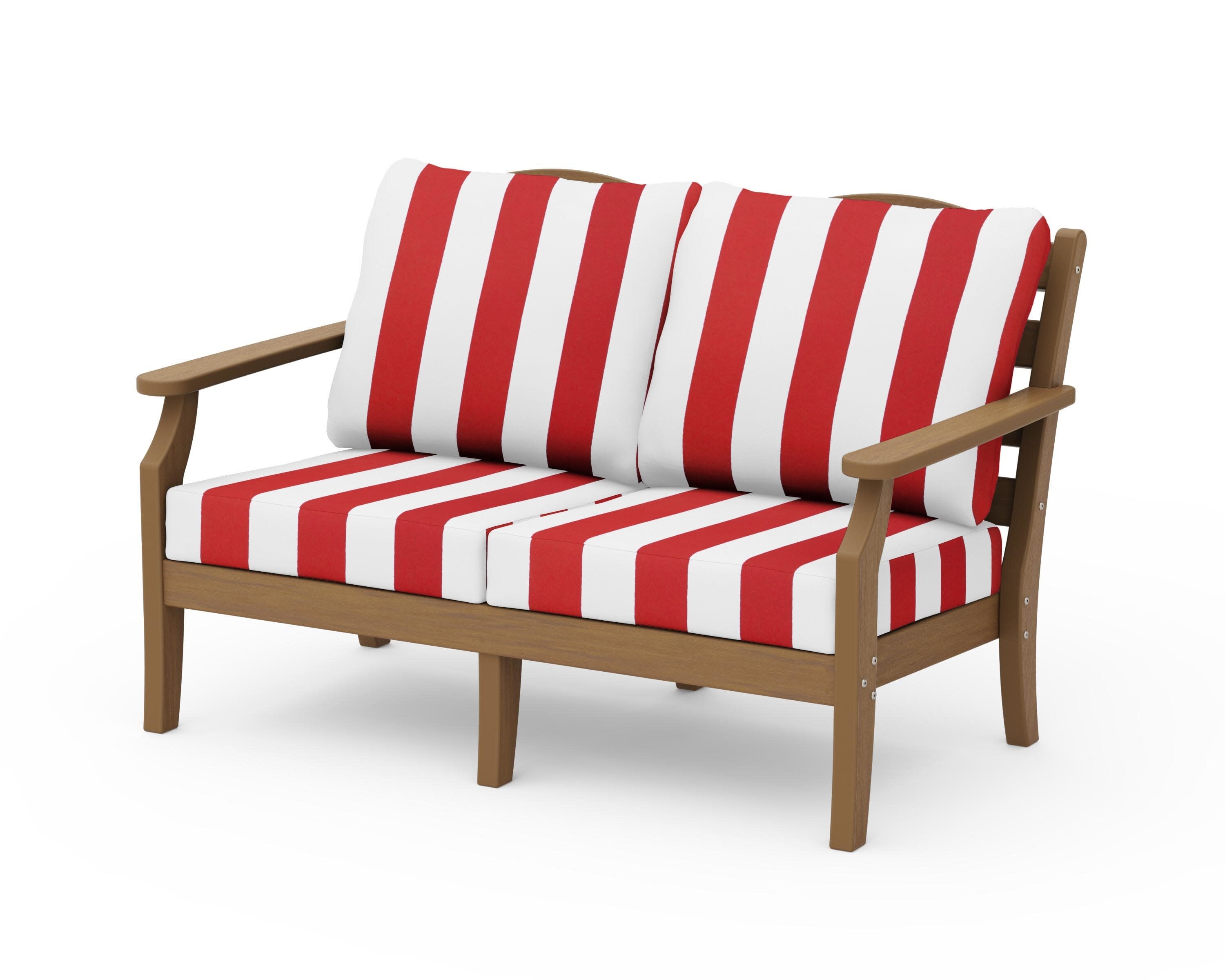 Savannah Deep Seating Loveseat in Natural / Cabana Stripe Crimson