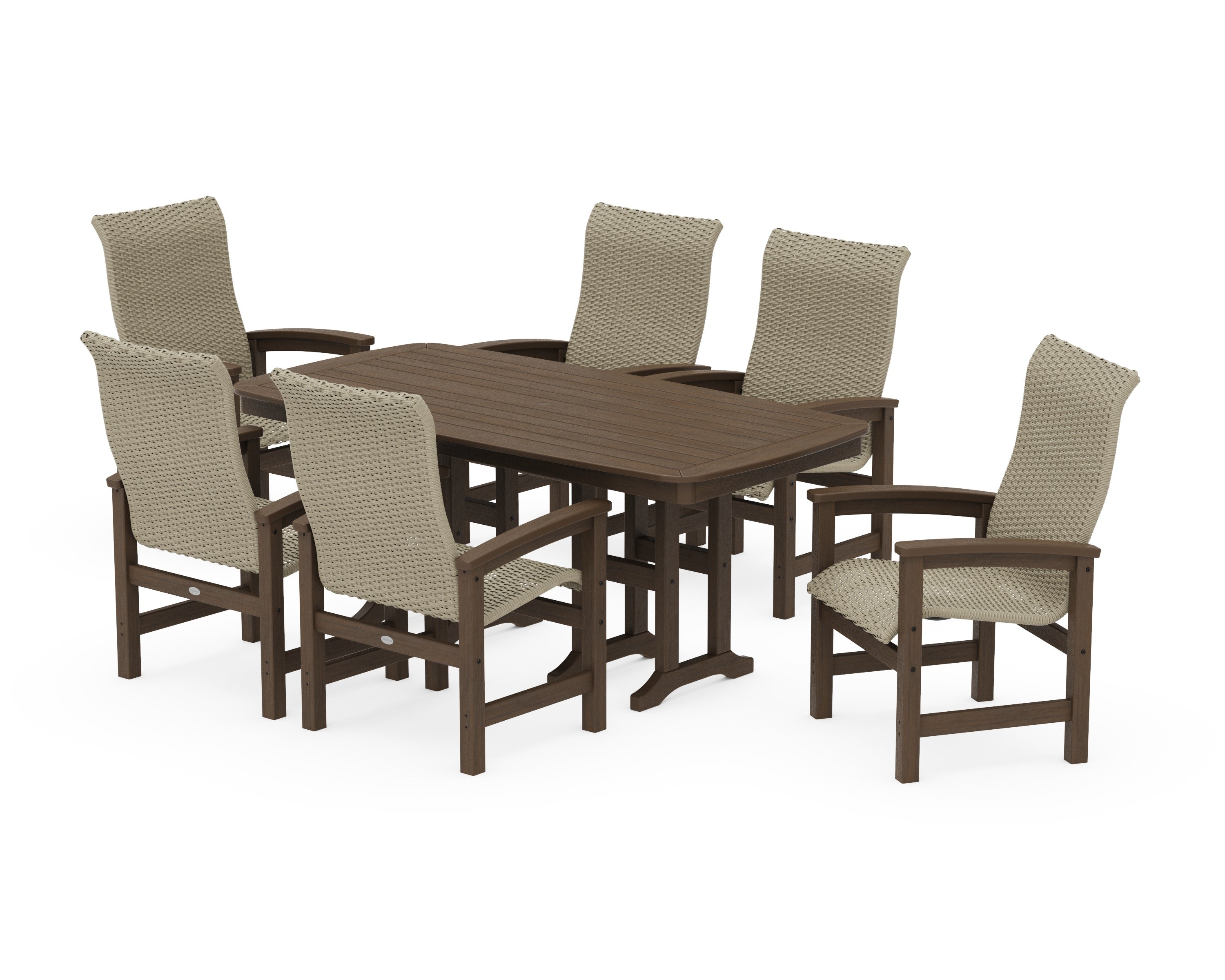 Coastal Woven High-Back Arm Chair 7-Piece Dining Set in Kona / Dune Grass