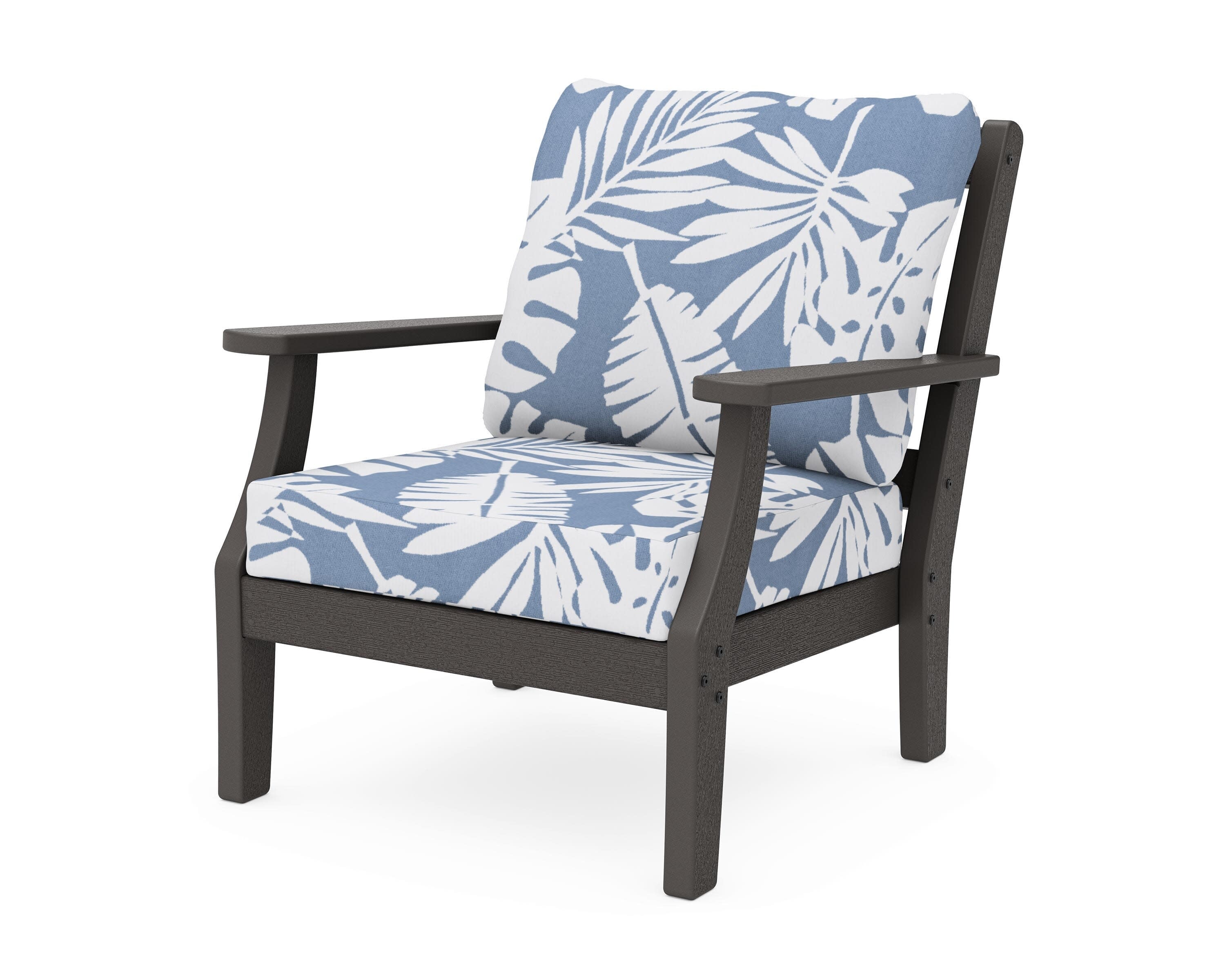 Chinoiserie Deep Seating Chair in Vintage Coffee / Leaf Sky Blue
