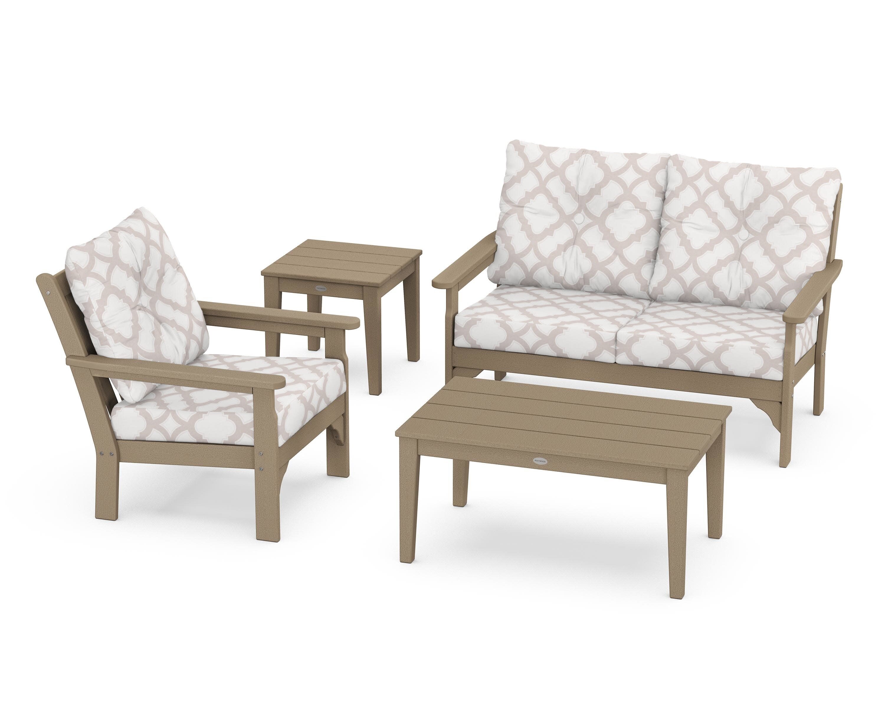 Vineyard 4-Piece Deep Seating Set in Vintage Sahara / Trellis Dune Burlap