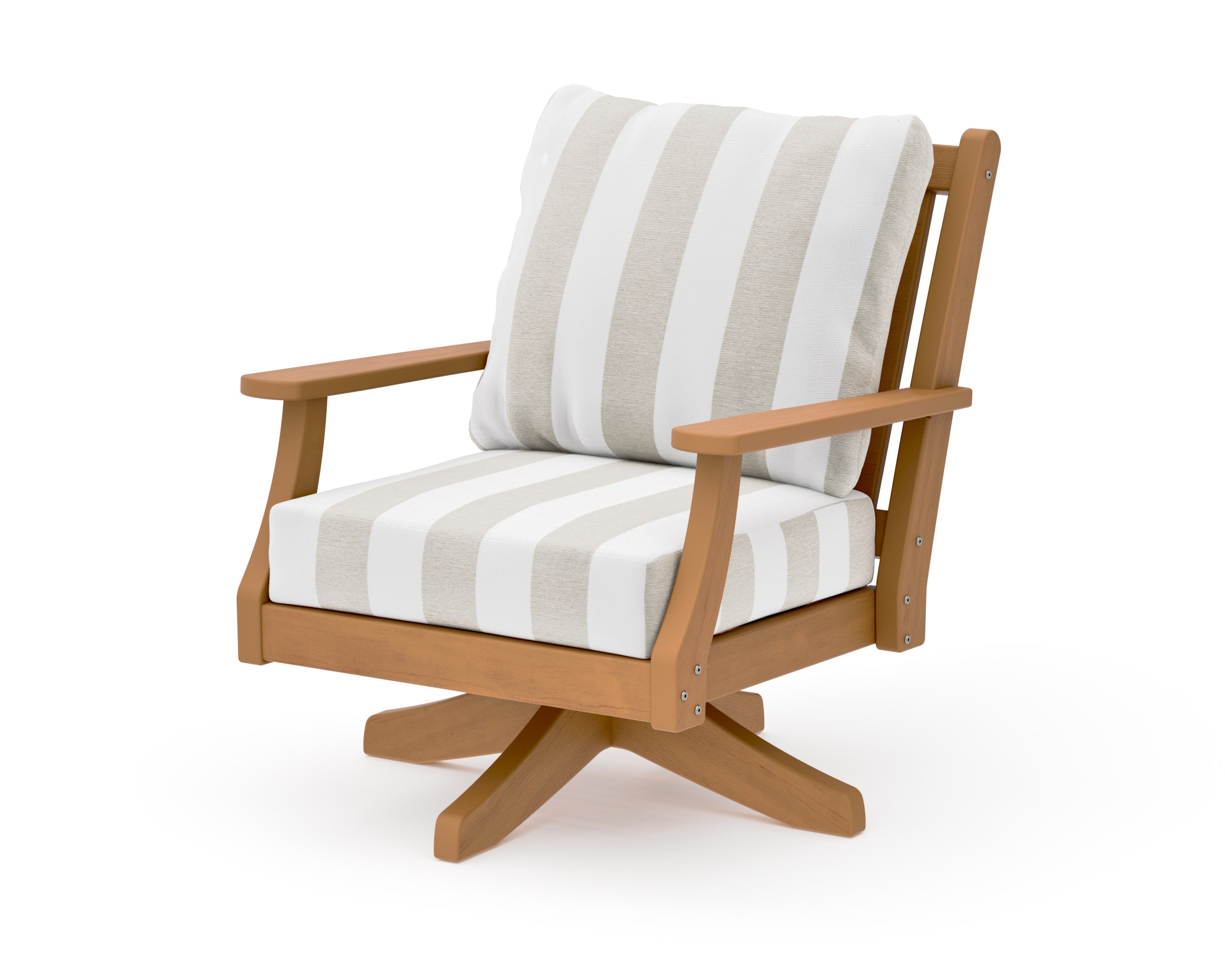Wovendale Deep Seating Swivel Chair in Natural / Cabana Stripe Dune Burlap