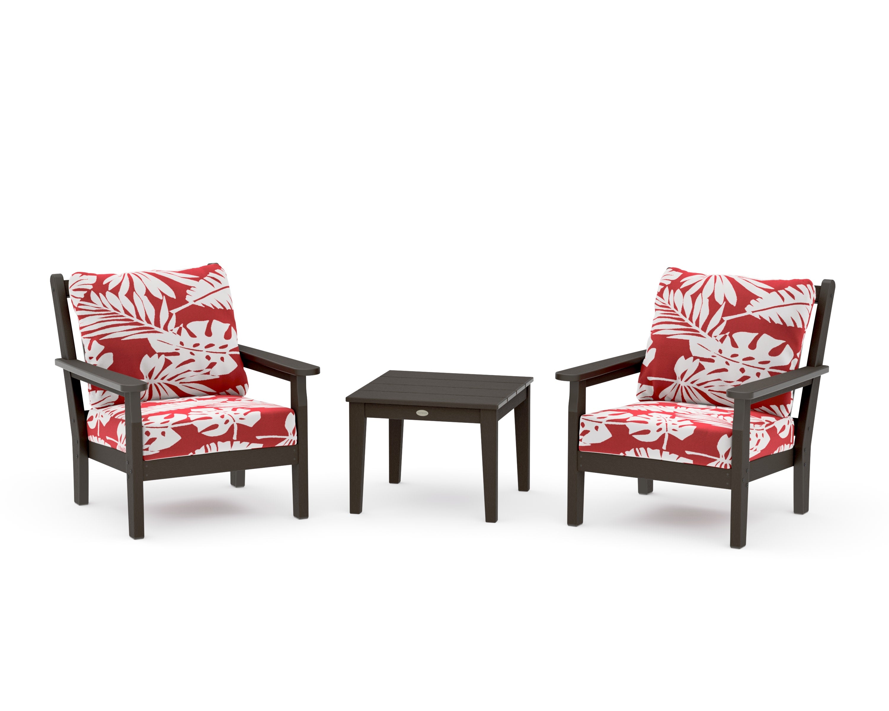 Chippendale 3-Piece Deep Seating Set in Vintage Coffee / Leaf Crimson