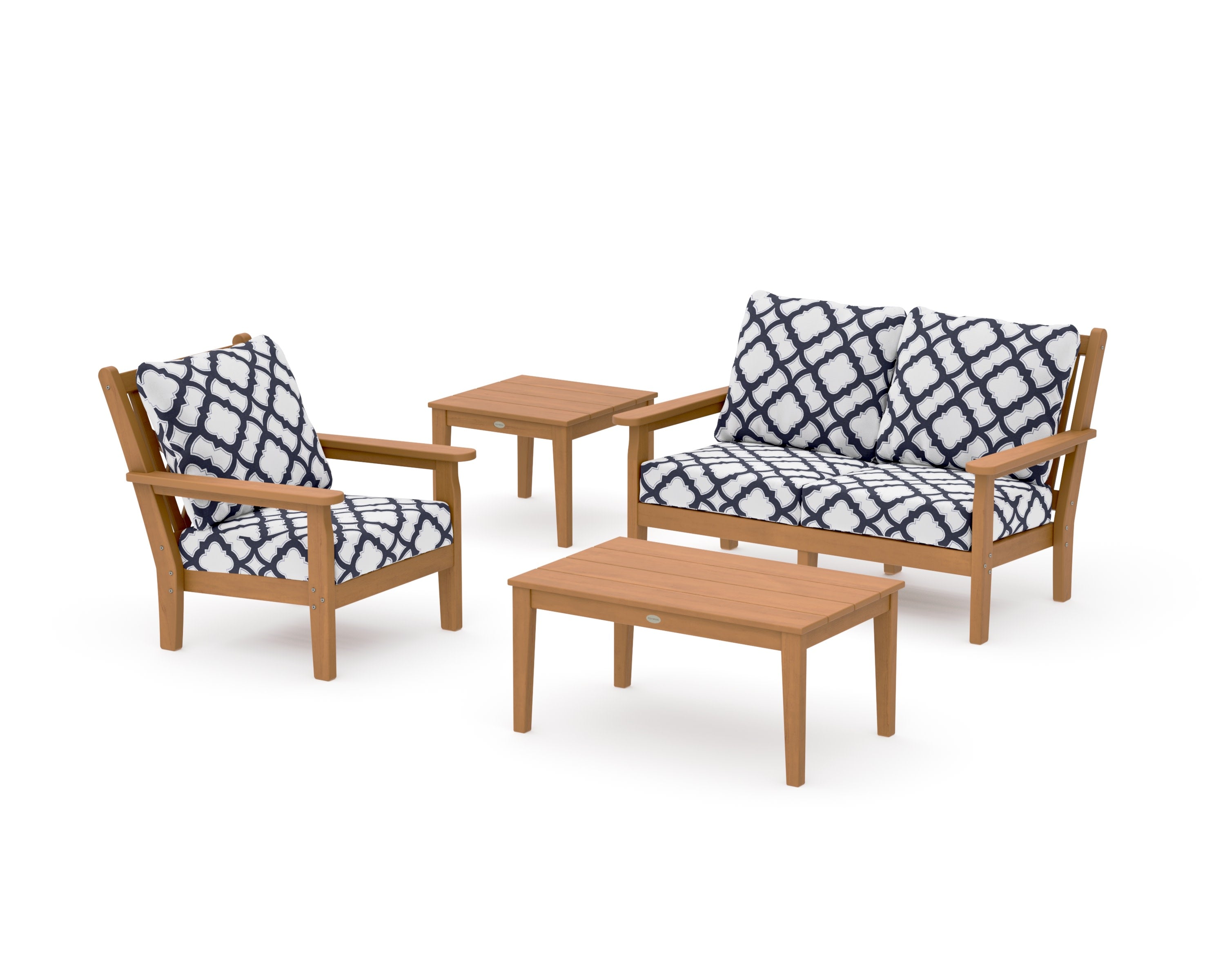 Chippendale 4-Piece Deep Seating Set in Natural / Trellis Navy