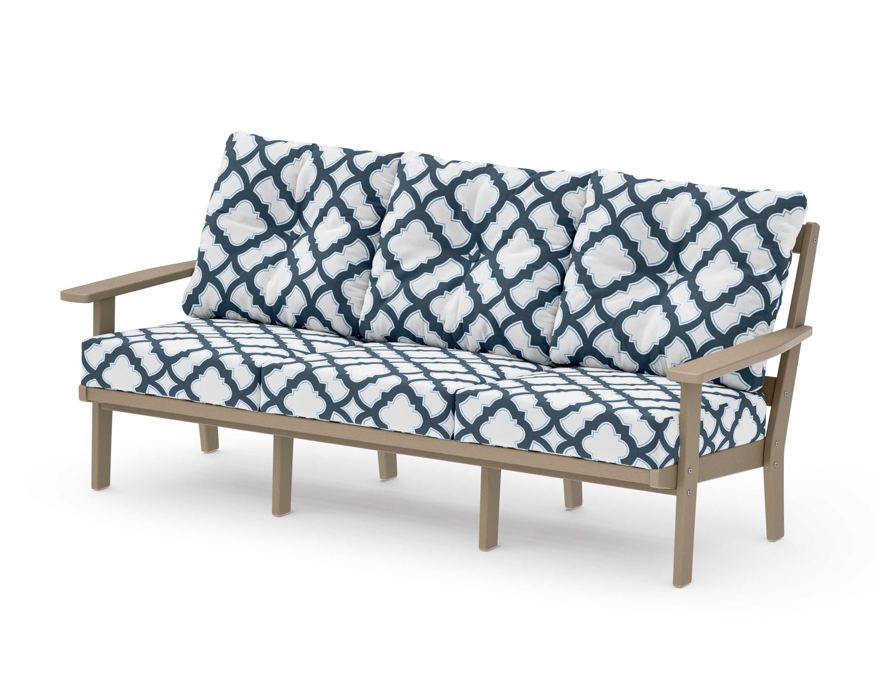 PrairieDeep Seating Sofa in Vintage Sahara / Trellis Marine Indigo