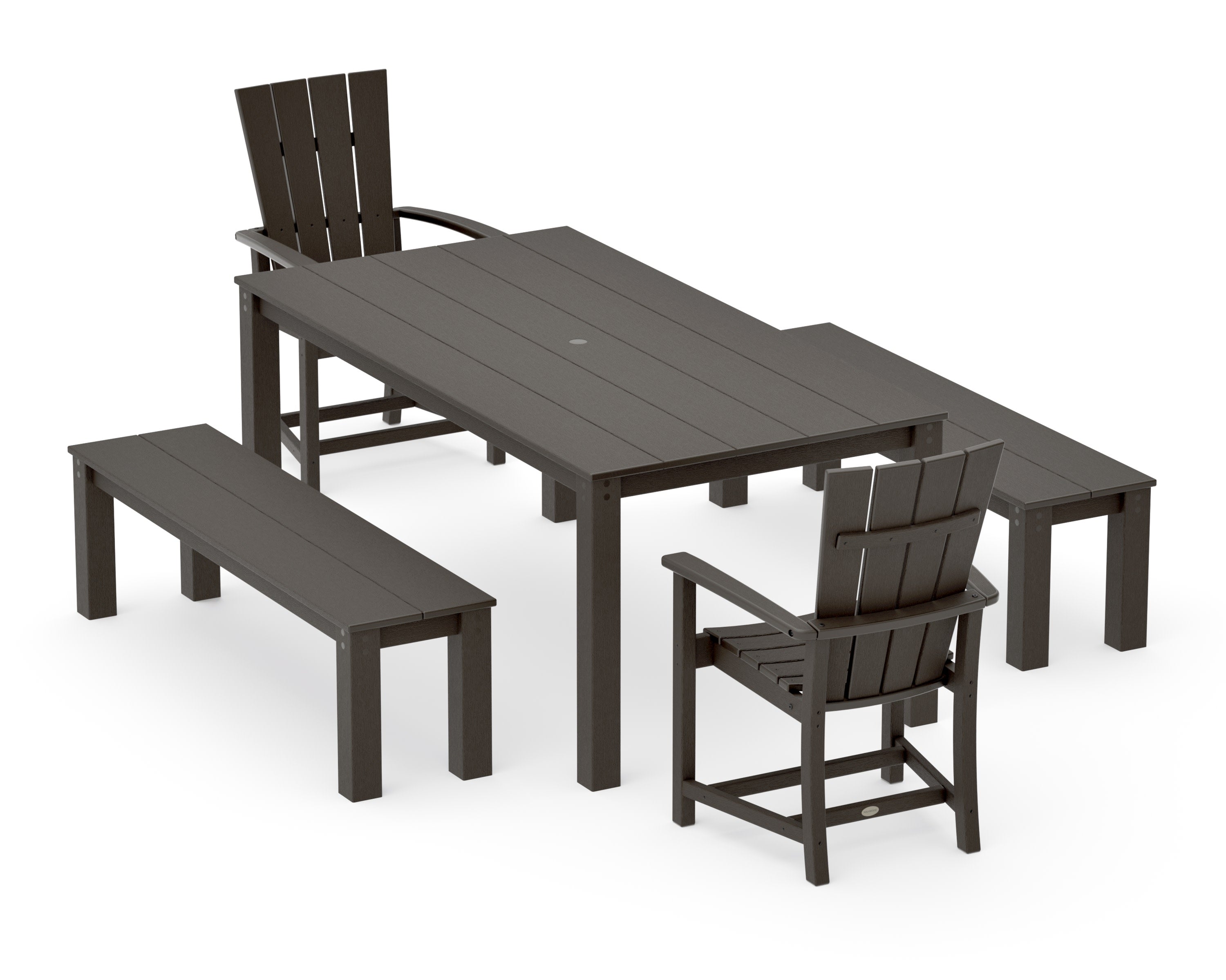 Quattro 5-Piece Parsons Dining Set with Benches in Vintage Coffee